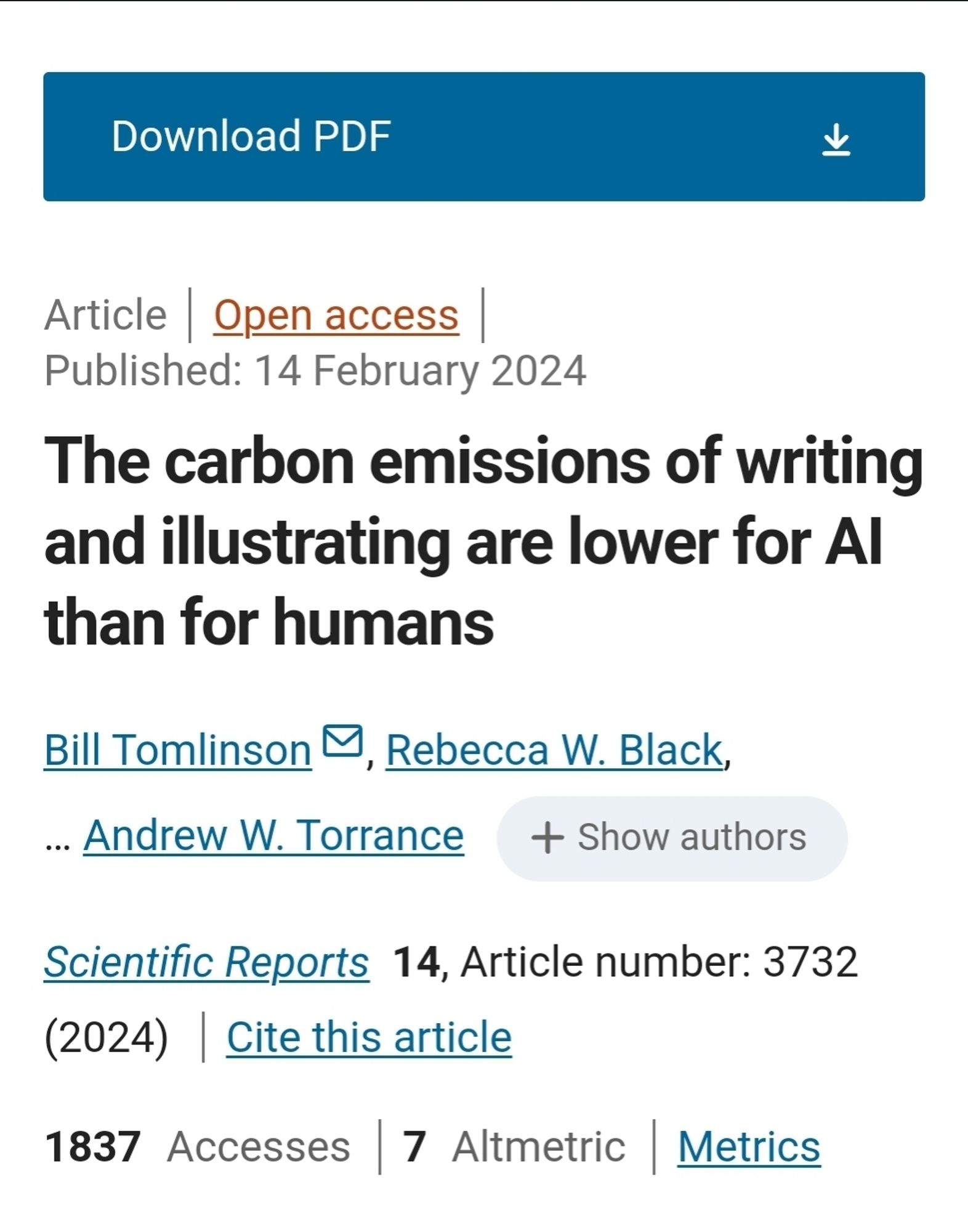 Article titled "The carbon emissions of writing and illustrating are lower for AI than for humans"