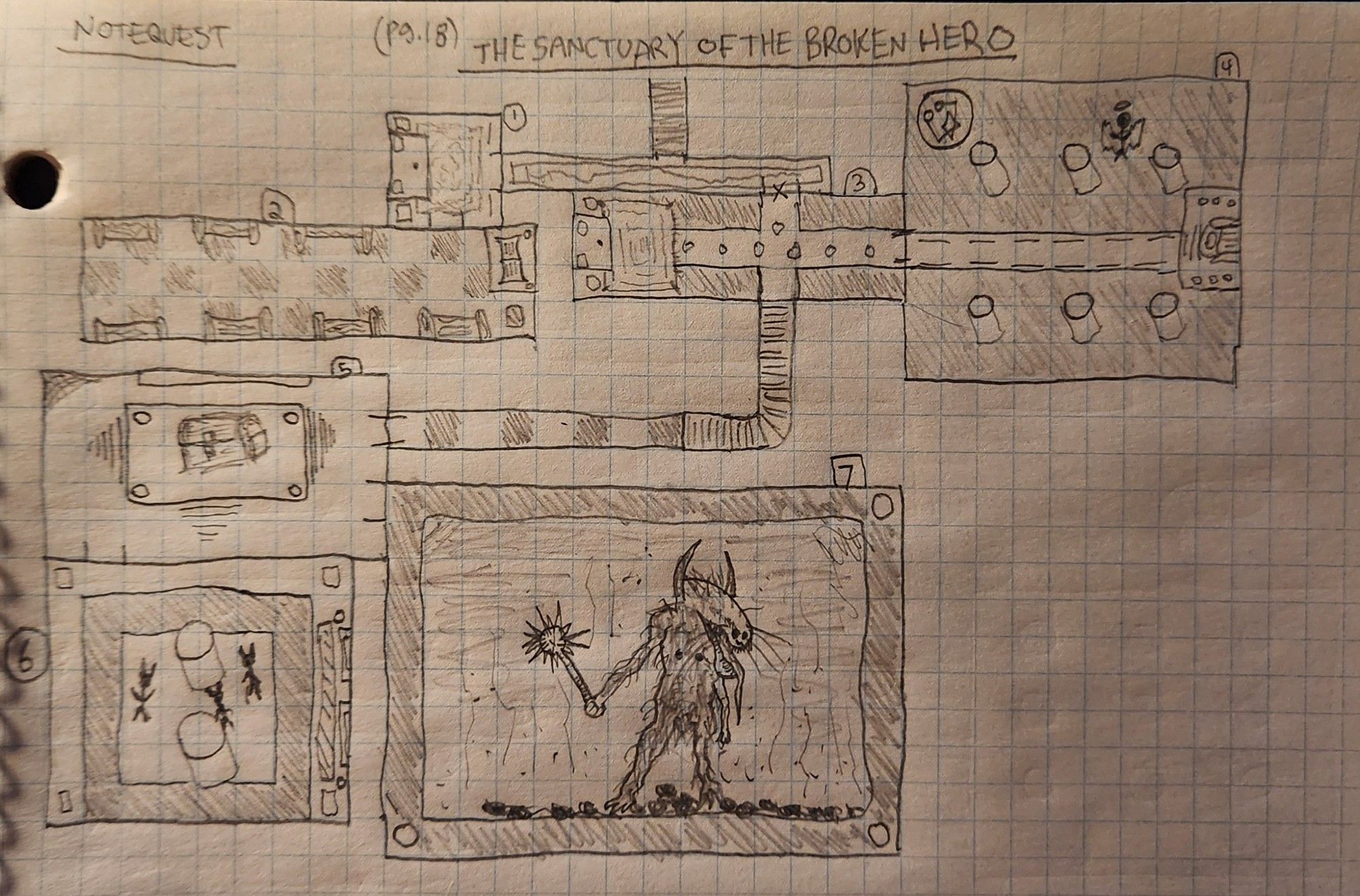 A map of the dungeon that I have titled the sanctuary of the broken hero