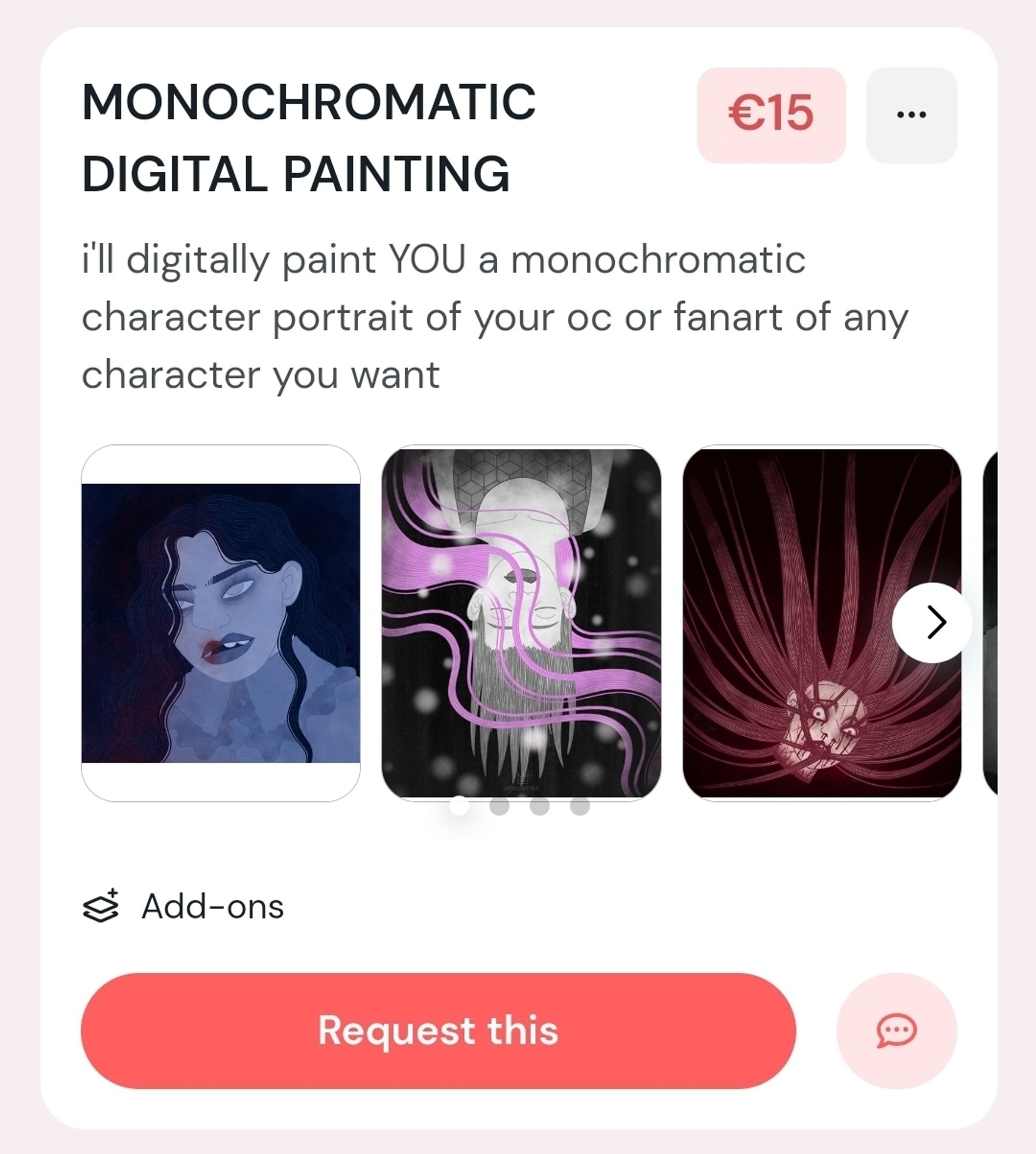 A screenshot of a Kofi page offering commissions