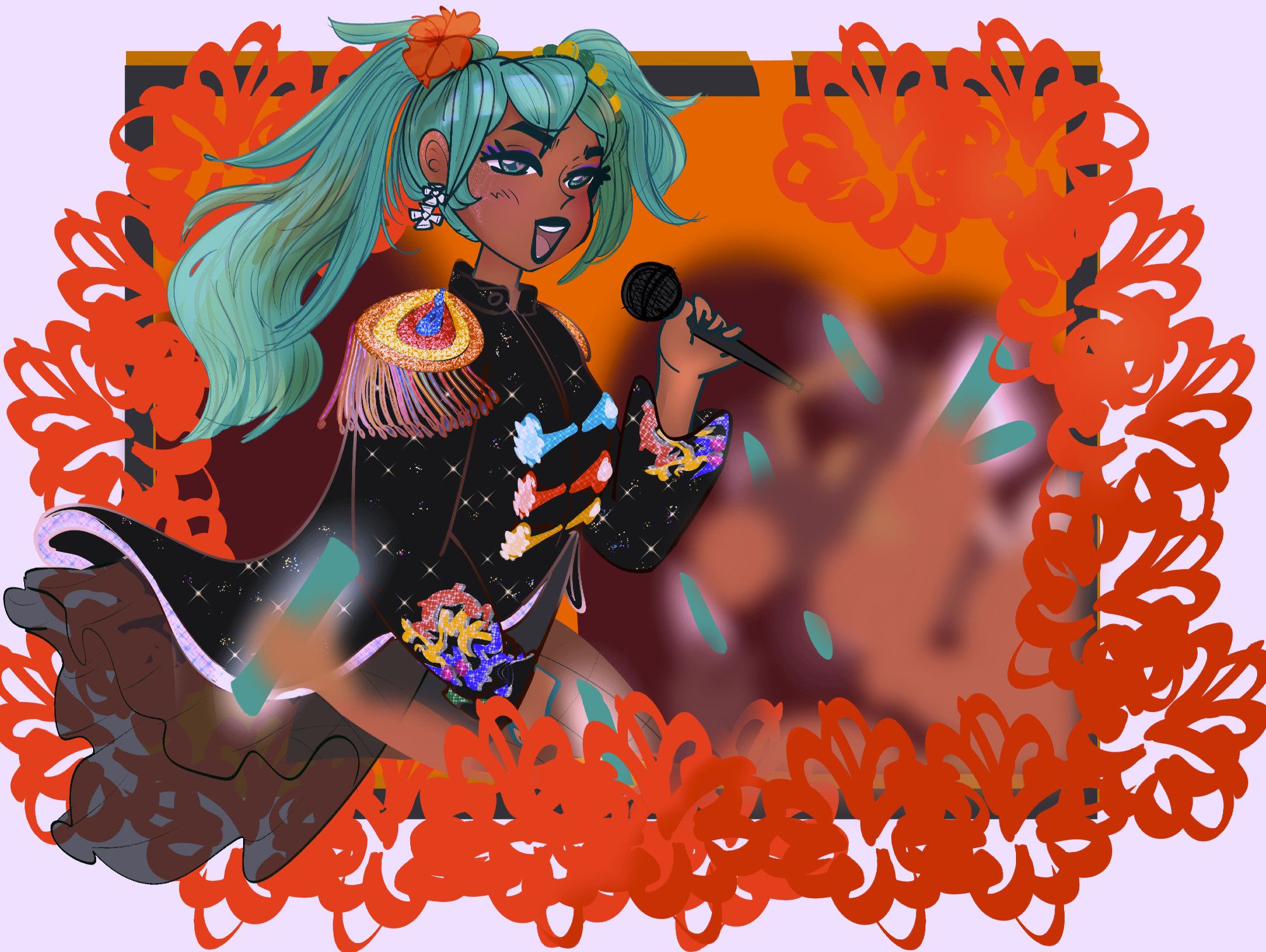 Original illustration; Fanart of Brazilian Hatsune Miku; Her colorfully glitter-studded outfit is from the music video ( Ivete Sangalo ) - Batucada (Ao Vivo Em Salvador / 2023)