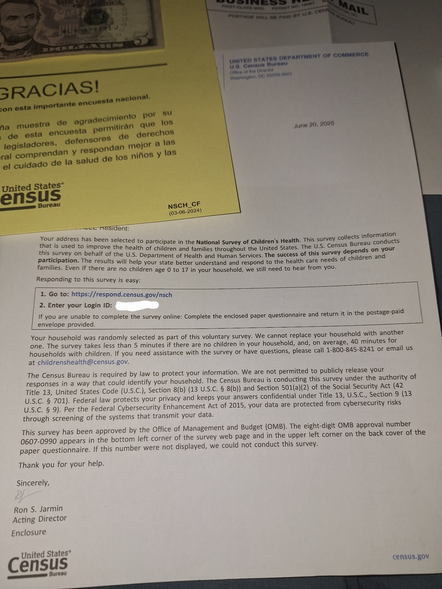 Close up of intro letter. It's a "national survey of children's health".
