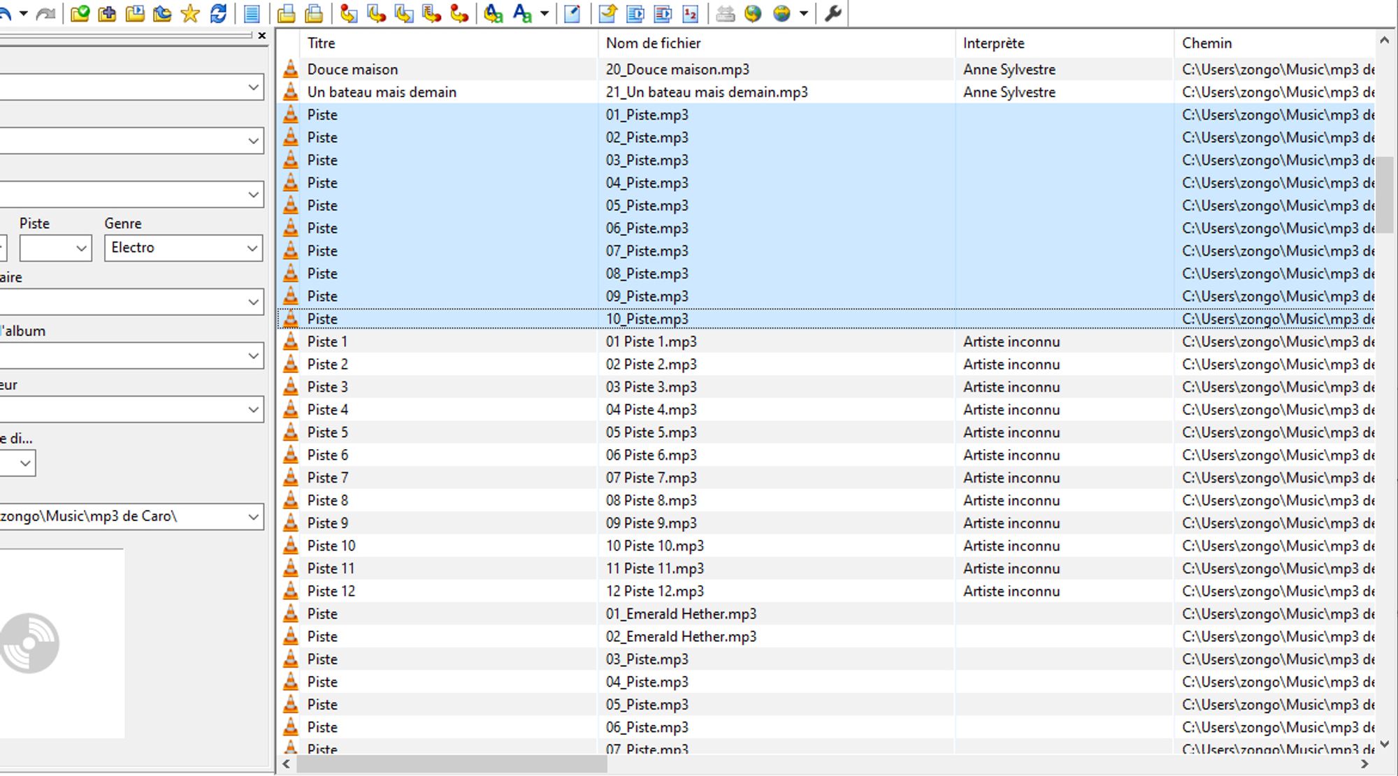 Une liste de mp3 ayant tous les même noms, et portant le fameux label "artiste inconnu"