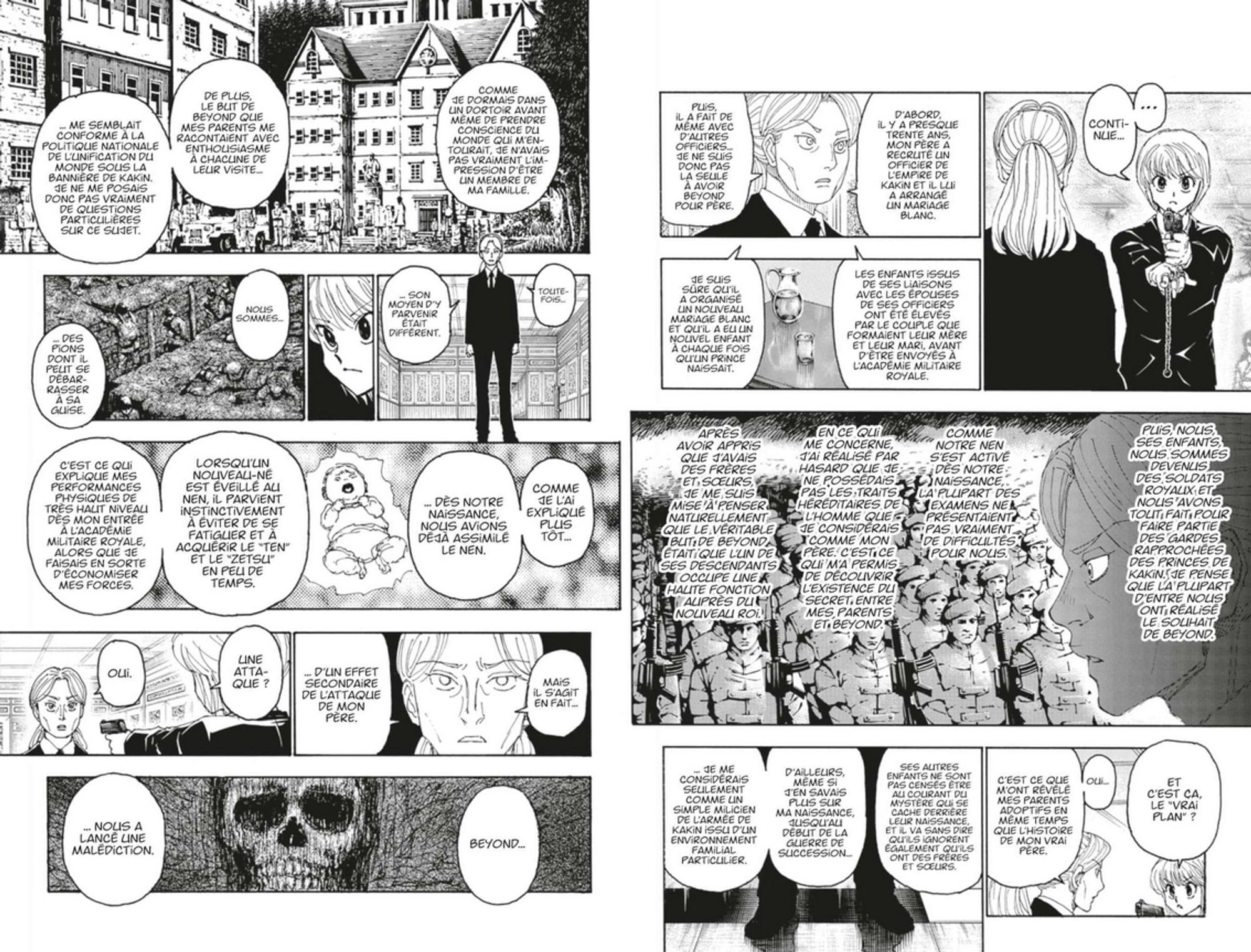 Une double page de manga avant BEAUCOUP TROP DE TEXTE