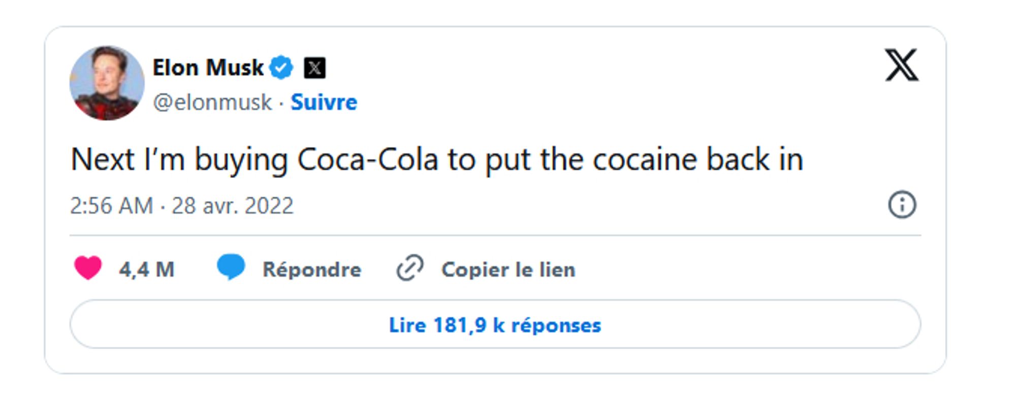 Elon Musk : "Next, i'm buying Coca-cola to put the cocaine back in"