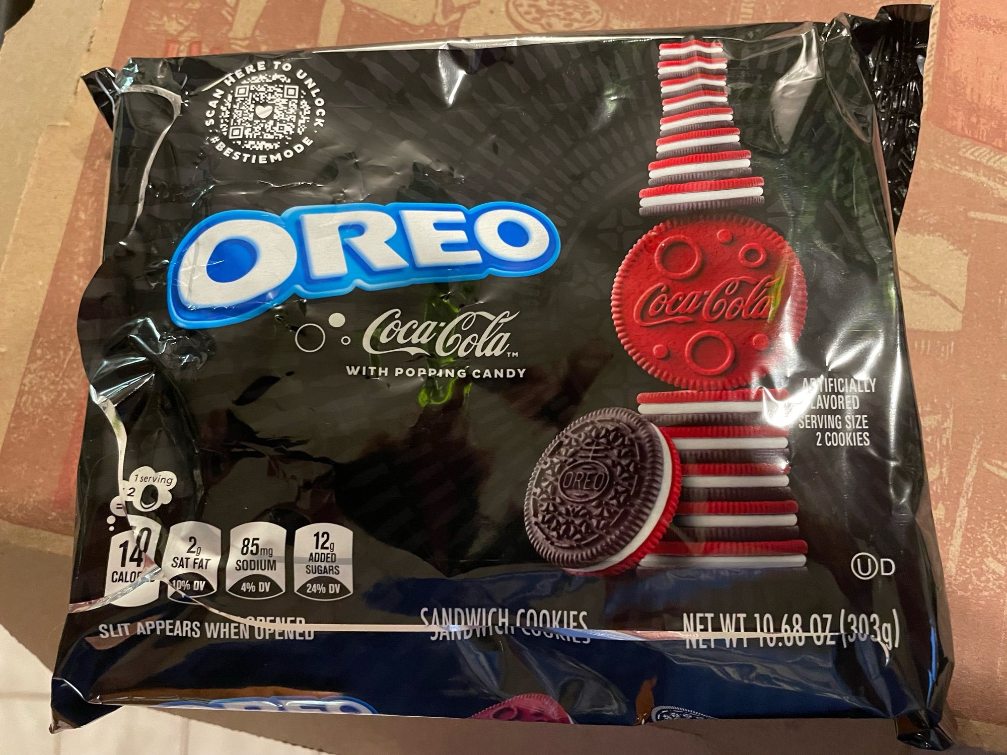 A special edition bag of Coca-Cola Oreos with “popping candy”.