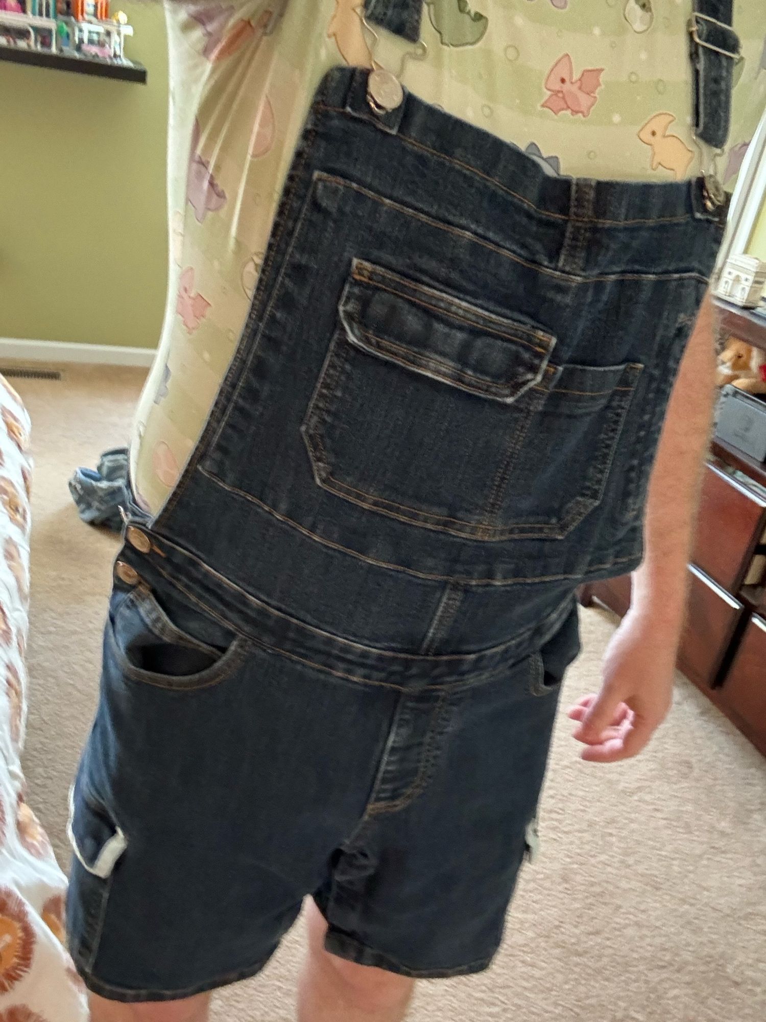 Me, wearing a pair of denim shortalls from Tykables over the diaper and onsie from previous shots