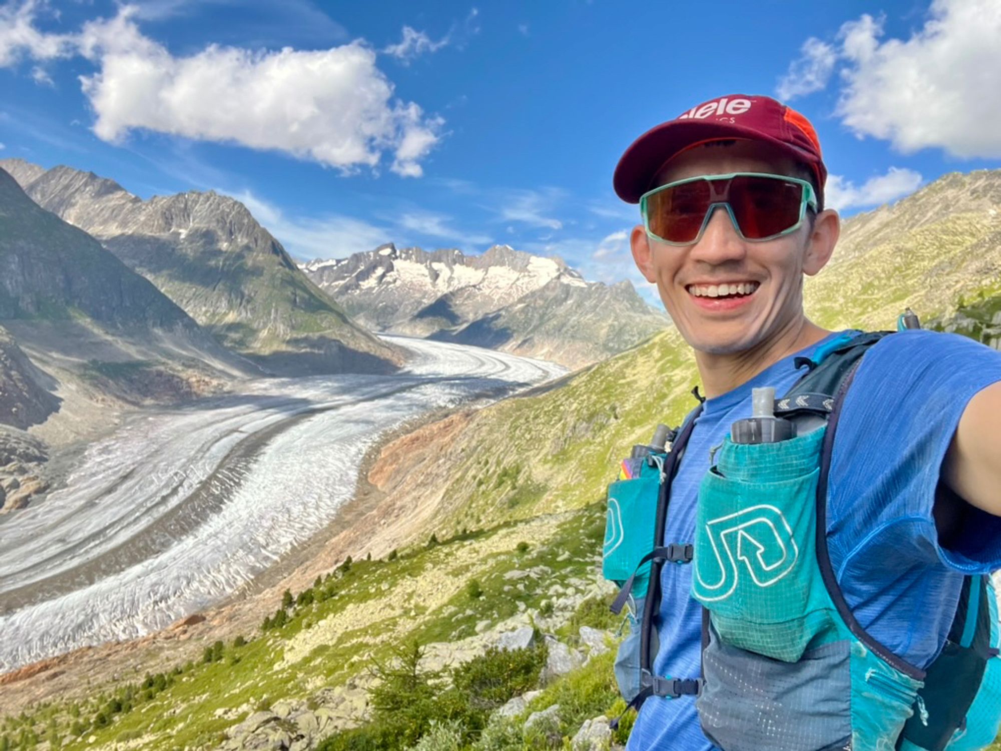 Running beside the Aletsch Glacier during the Swiss Alps 100