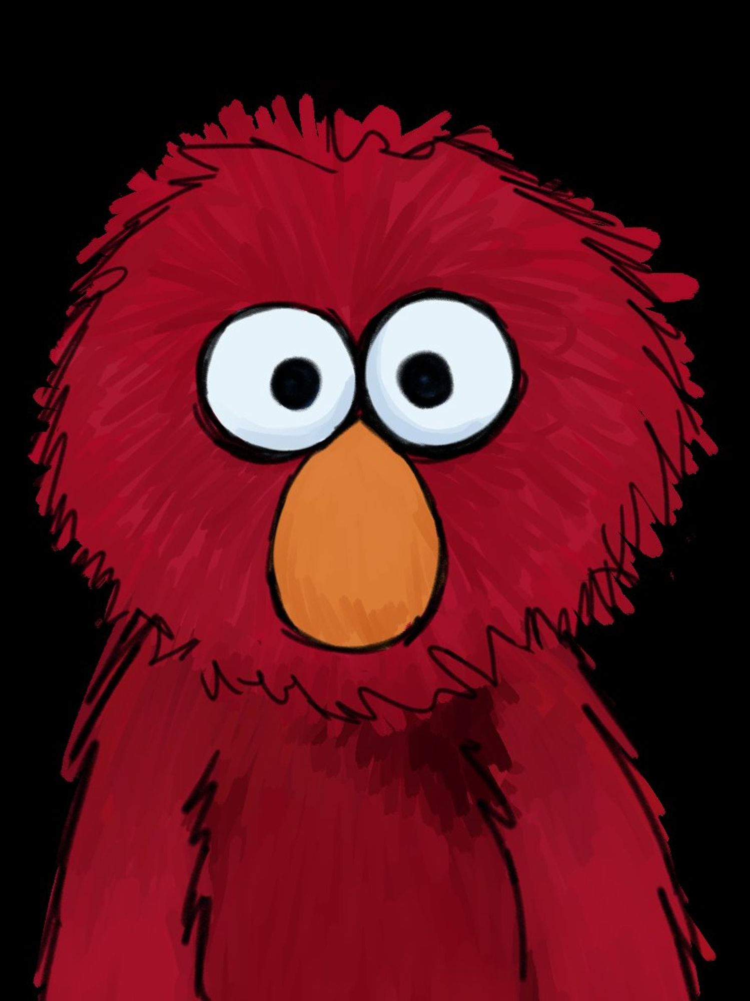 cartoon drawing of Elmo with a Kubrick stare