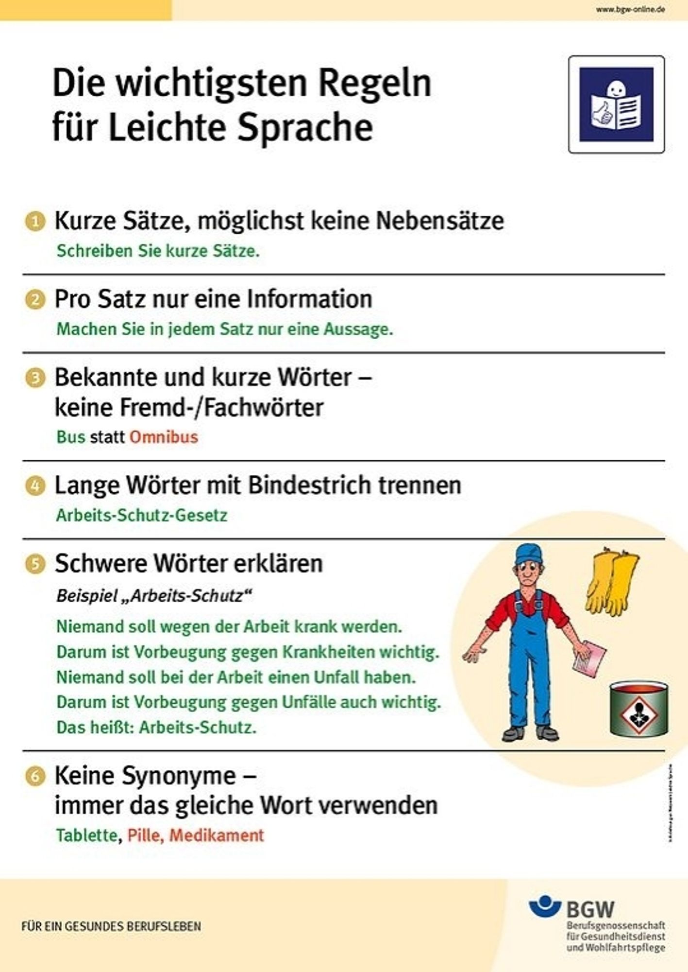 Grafik die die Regeln für leichte Sprache erklärt.