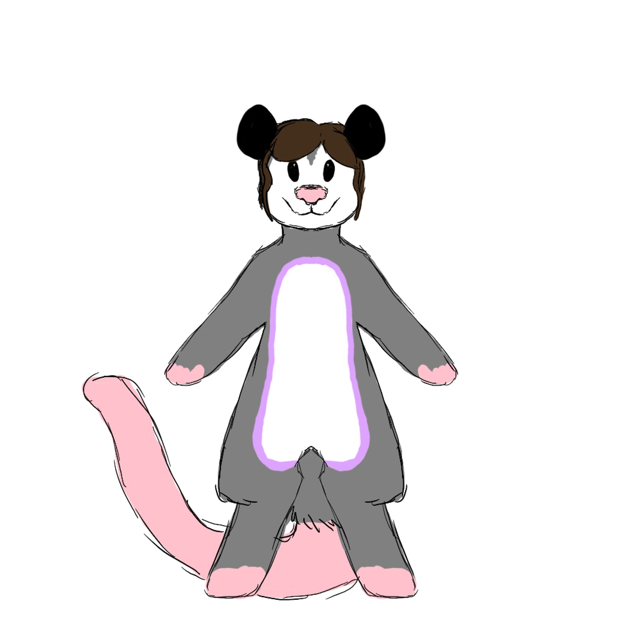 A significantly less detailed reference that shows Jug's color. She's naturally colored except for a light purple band around the white on the belly and brown hair on the head.