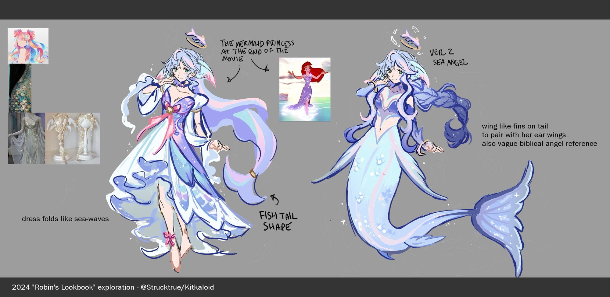 Concept sketches of mermaid Robin.