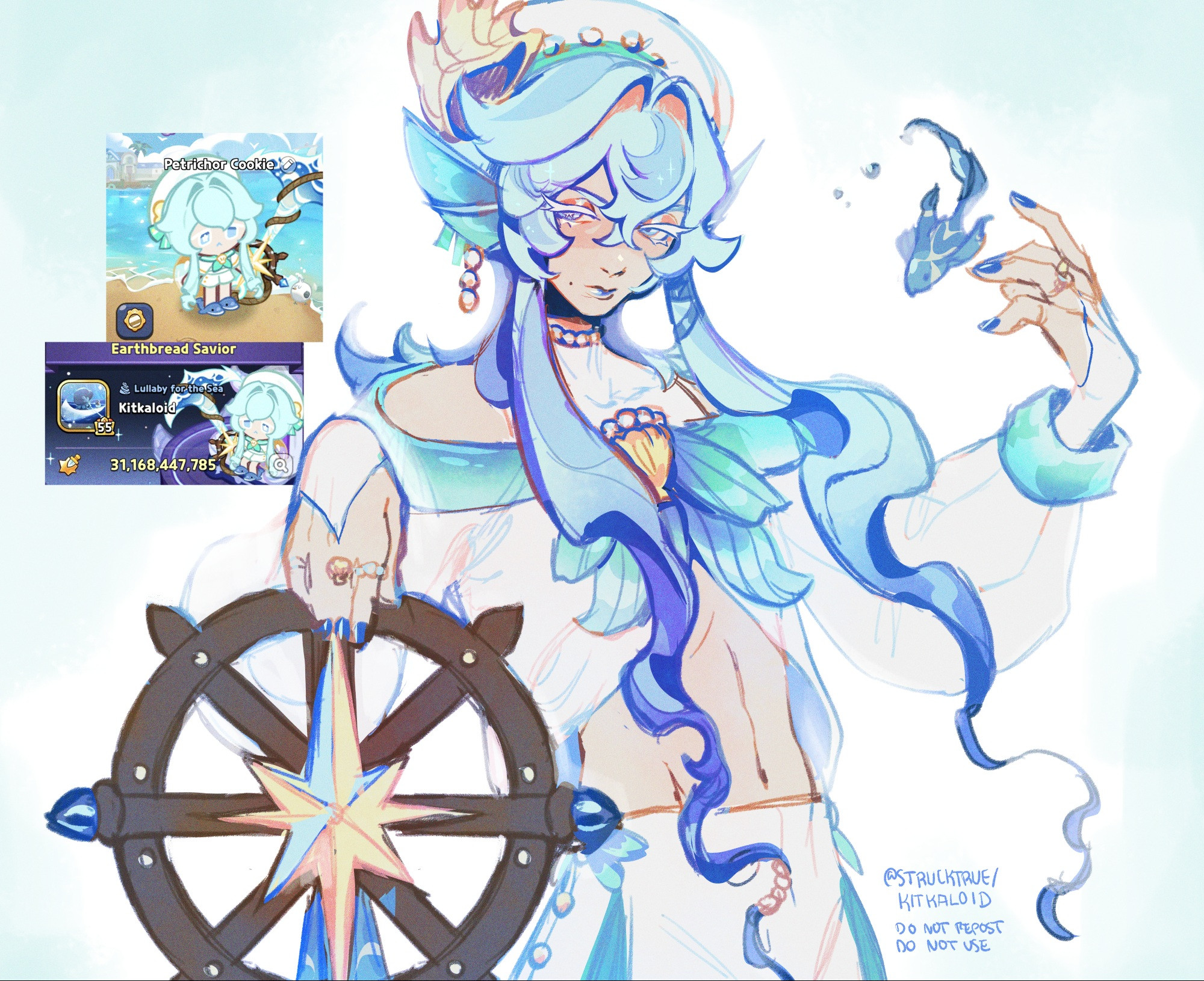 An upscaled, more humanoid version of my ocean-themed MyCookie from Cookie Run Kingdom