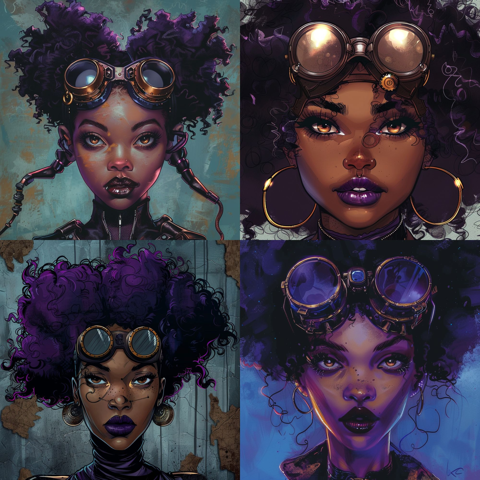 Collage of 4 Black female comic characters using Midjourney AI