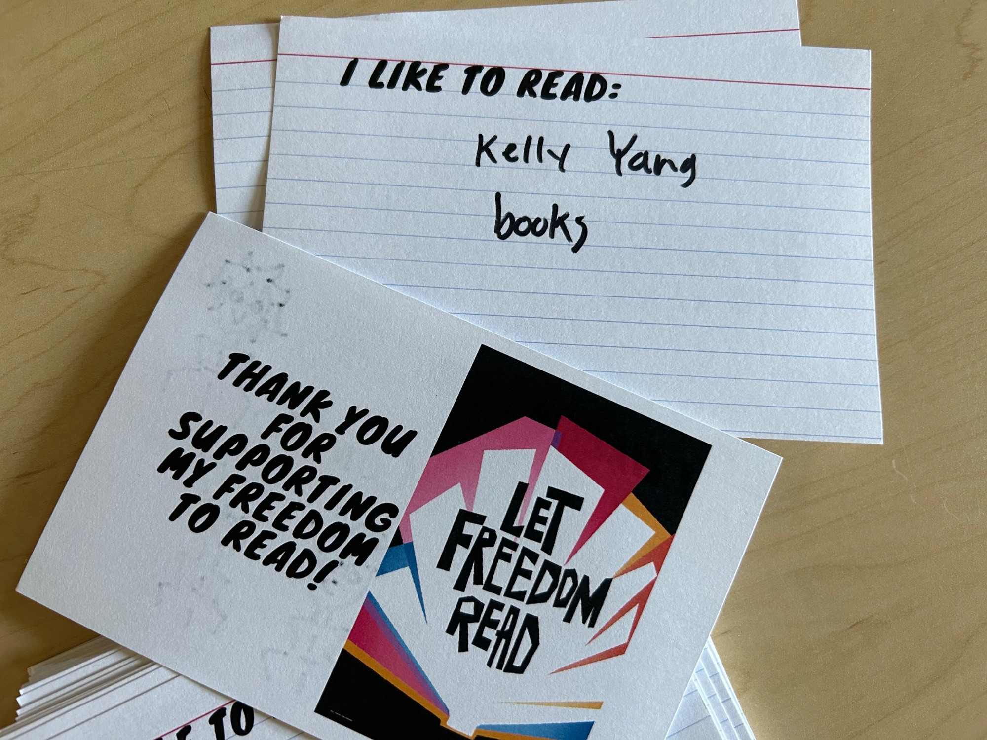 Thank you note that reads "I LIke to Read Kelly Yang books"