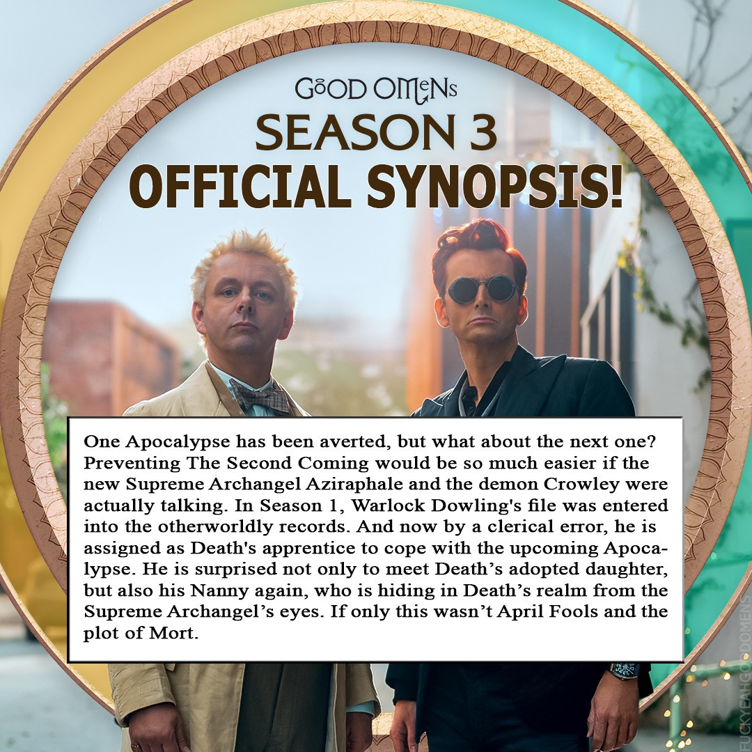 One Apocalypse has been averted, but what about the next one? Preventing The Second Coming would be so much easier if the new Supreme Archangel Aziraphale and the demon Crowley were actually talking. In Season 1, Warlock Dowling's file was entered into the otherworldly records. And now by a clerical error, he is assigned as Death's apprentice to cope with the upcoming Apocalypse. He is surprised not only to meet Death’s adopted daughter, but also his Nanny again, who is hiding in Death’s realm from the Supreme Archangel’s eyes. If only this wasn’t April Fools and the plot of Mort.