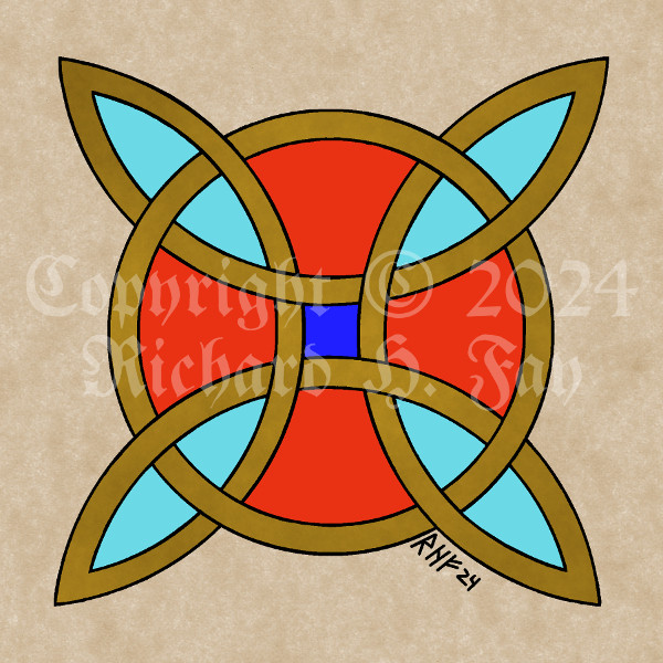 This apotropaic symbol/design supposedly protects against witchcraft, negativity, and evil. This version also features the colors gold, turquoise, red, and blue, considered protective in various cultures.