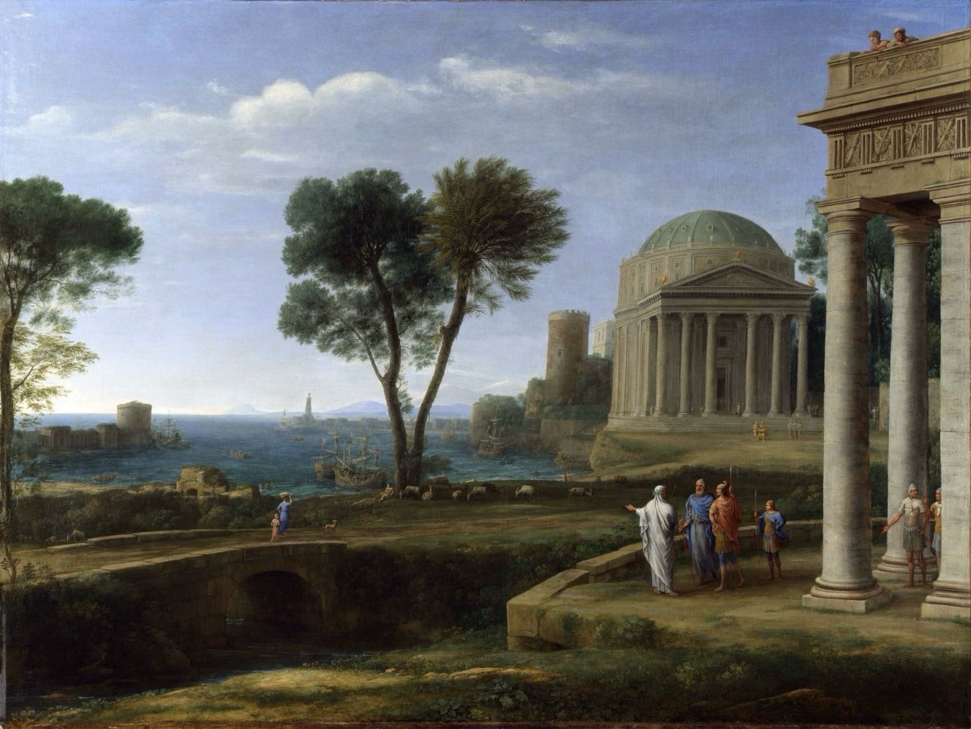 “Sunt lacrimae rerum...” 
Virgil (Publius Vergilius Maro), poet of Ancient Rome, whose epic Aeneid inspired Western art & literature, died #OTD 19 BC.
Landscape with Aeneas at Delos, 1672, by Claude Lorrain
@NationalGallery