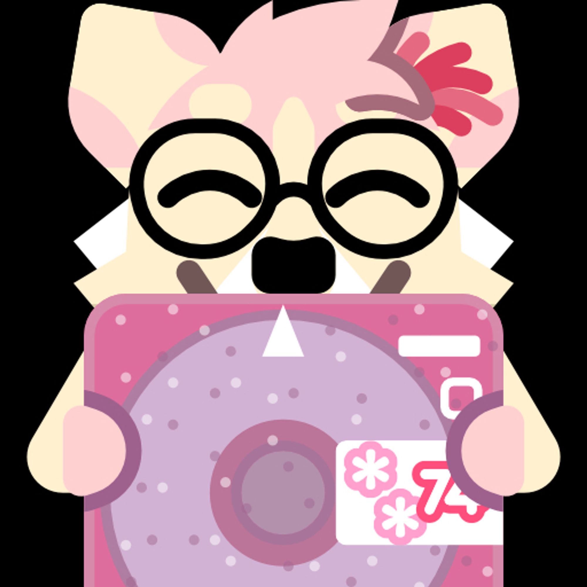 Emoji of Mimo holding a Sony Lumina pink 74-minutes MiniDisc