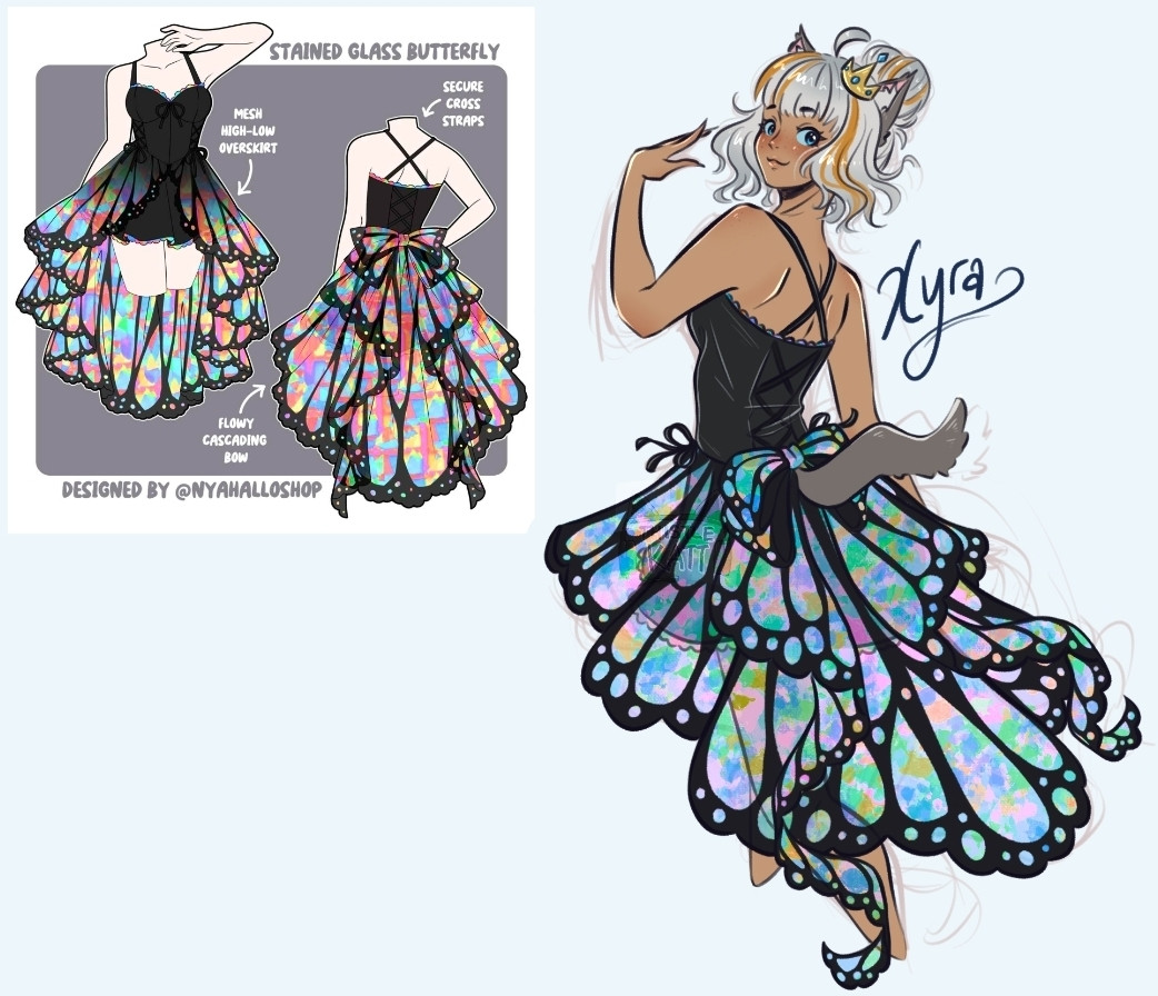 My OC Xyra in a stained glass butterfly dress