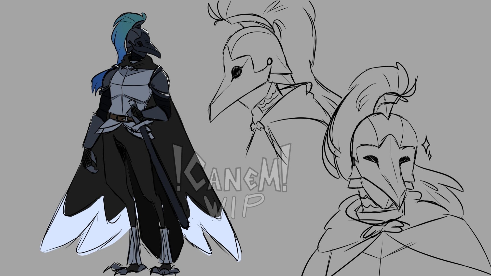 Sketch of Clara's armor, my oc, it looks like a bird (the sholders of the armor are outdated though).