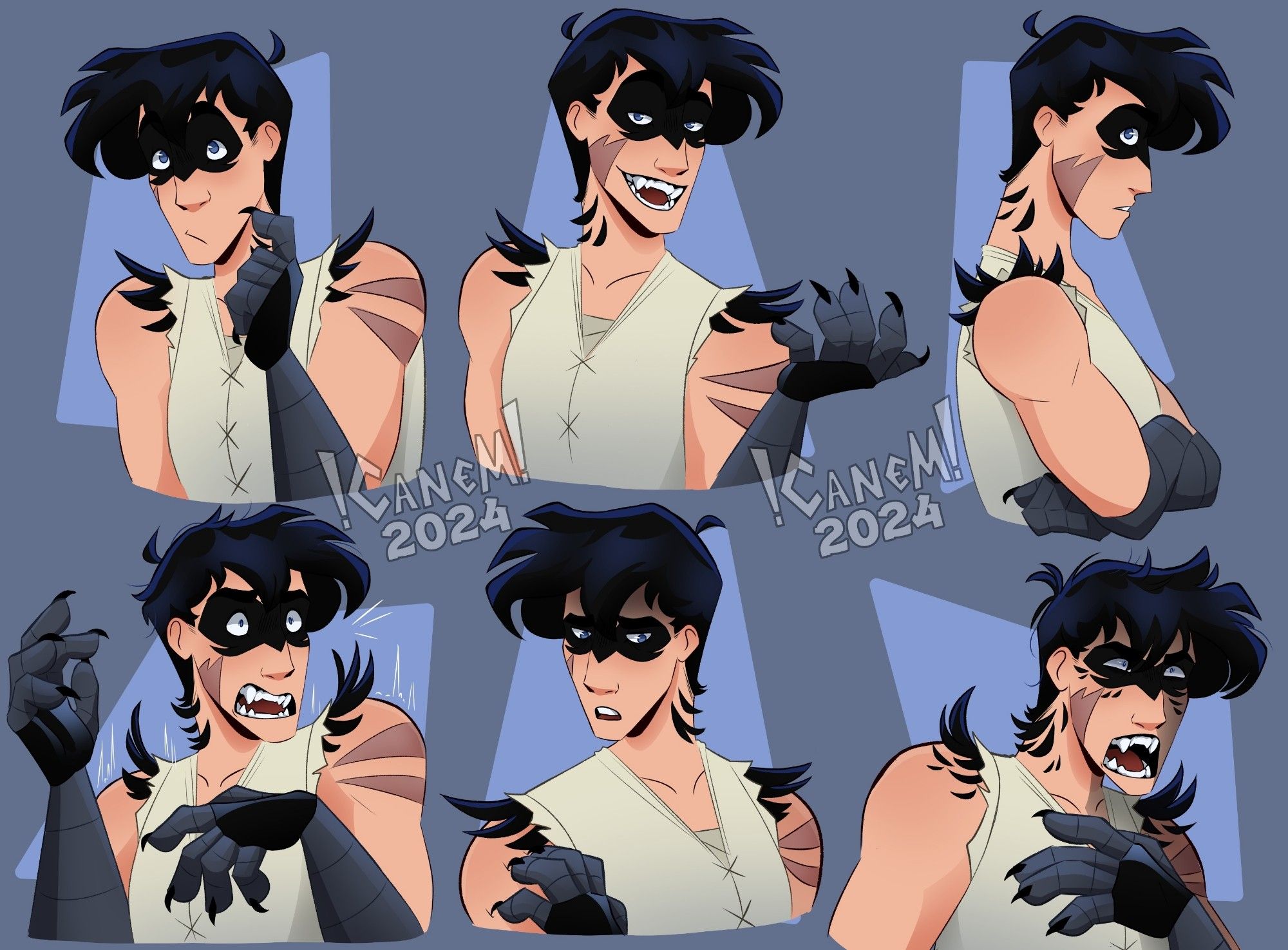 Expression sheet of my oc Clara, half-magpie woman.