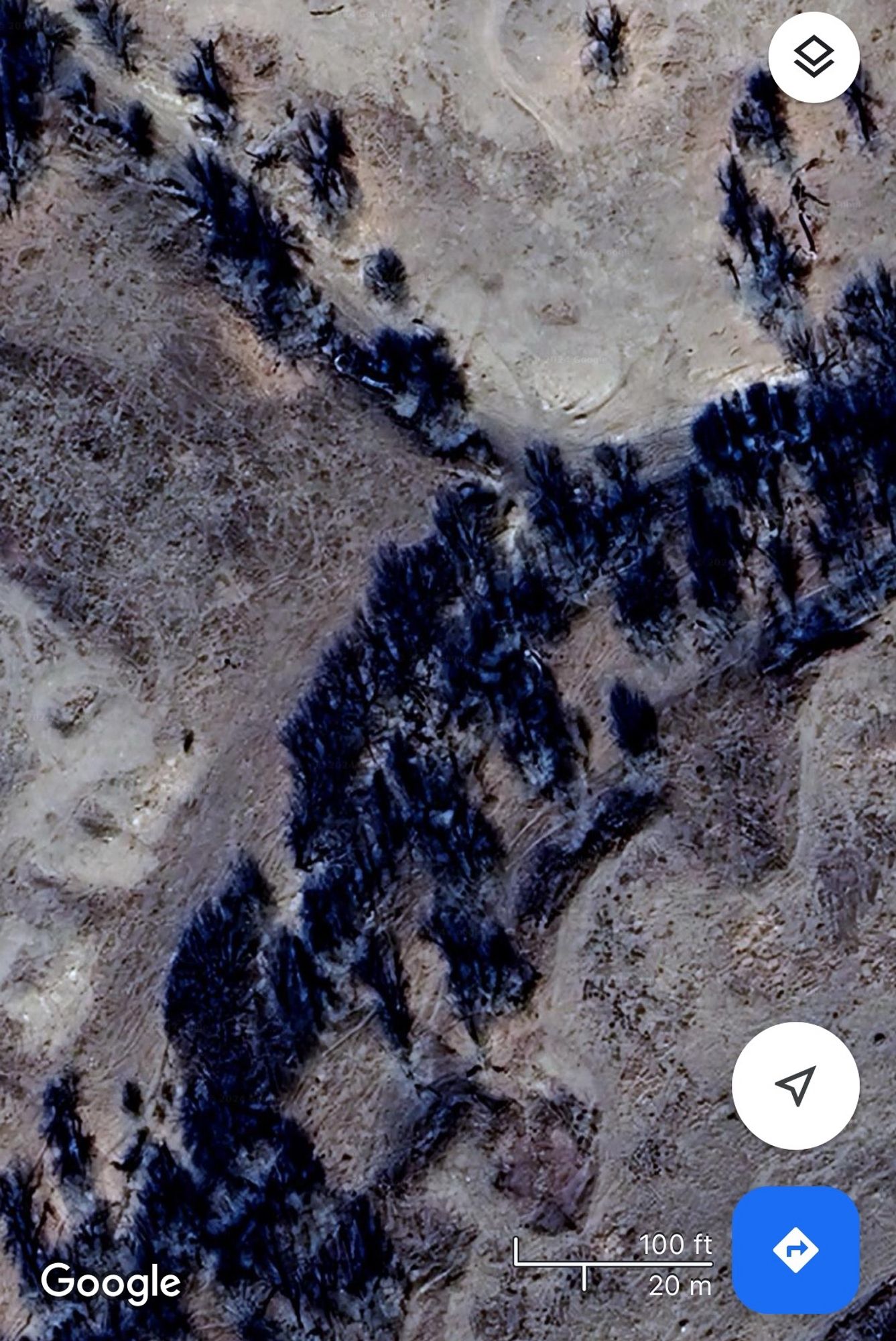 A screen shot of Google Maps showing the modern Pawnee River. It looks much drier.