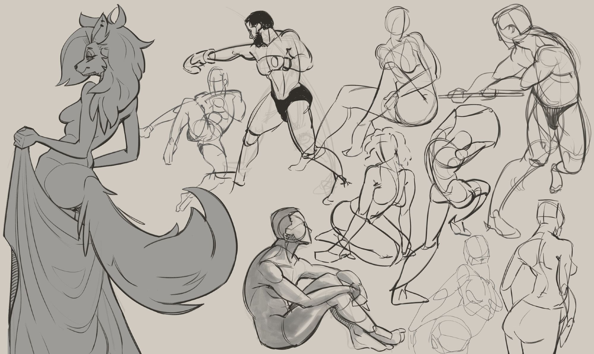 Various figure and gesture sketches in a widescreen format.