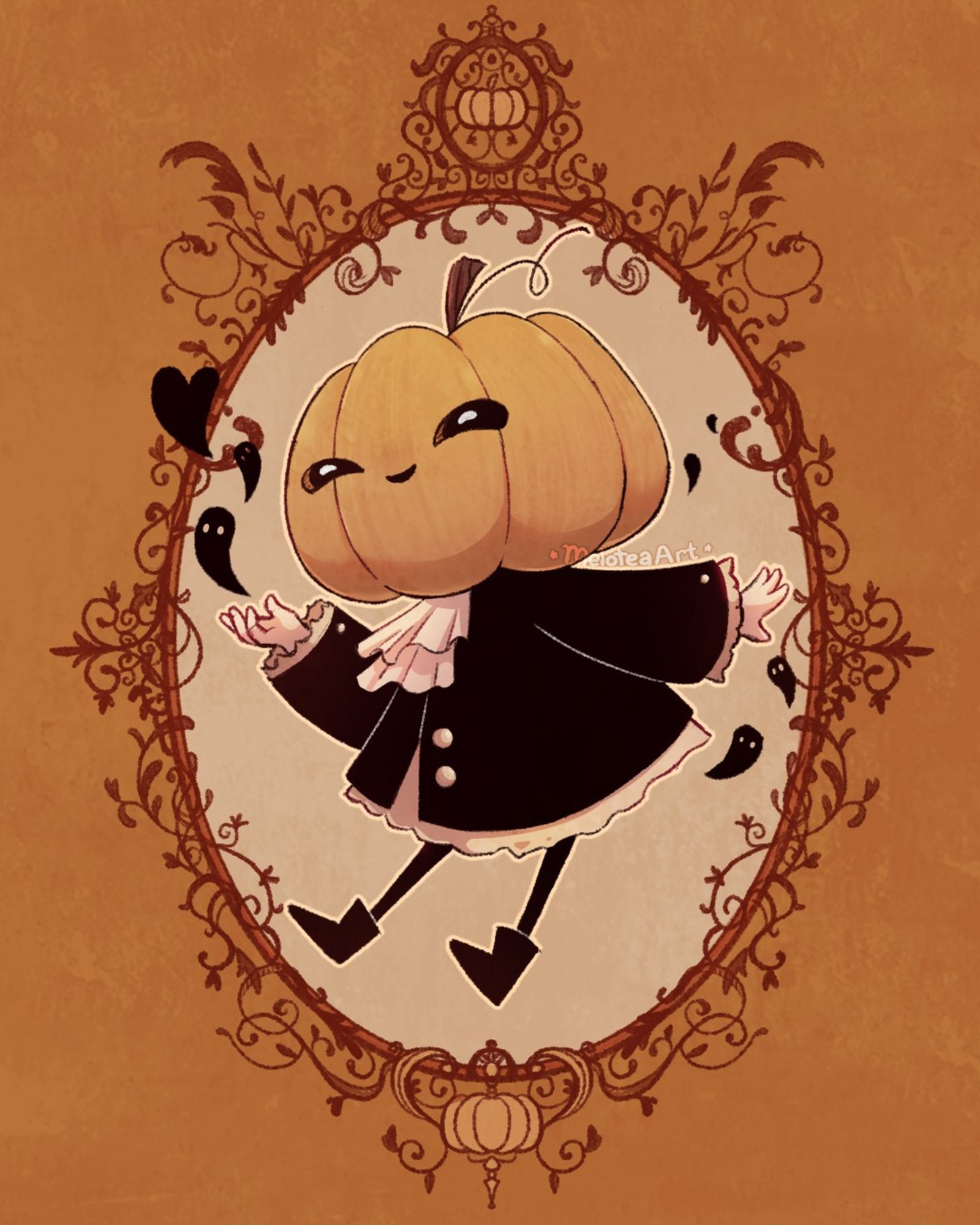 A cute pumpkin head humanoid