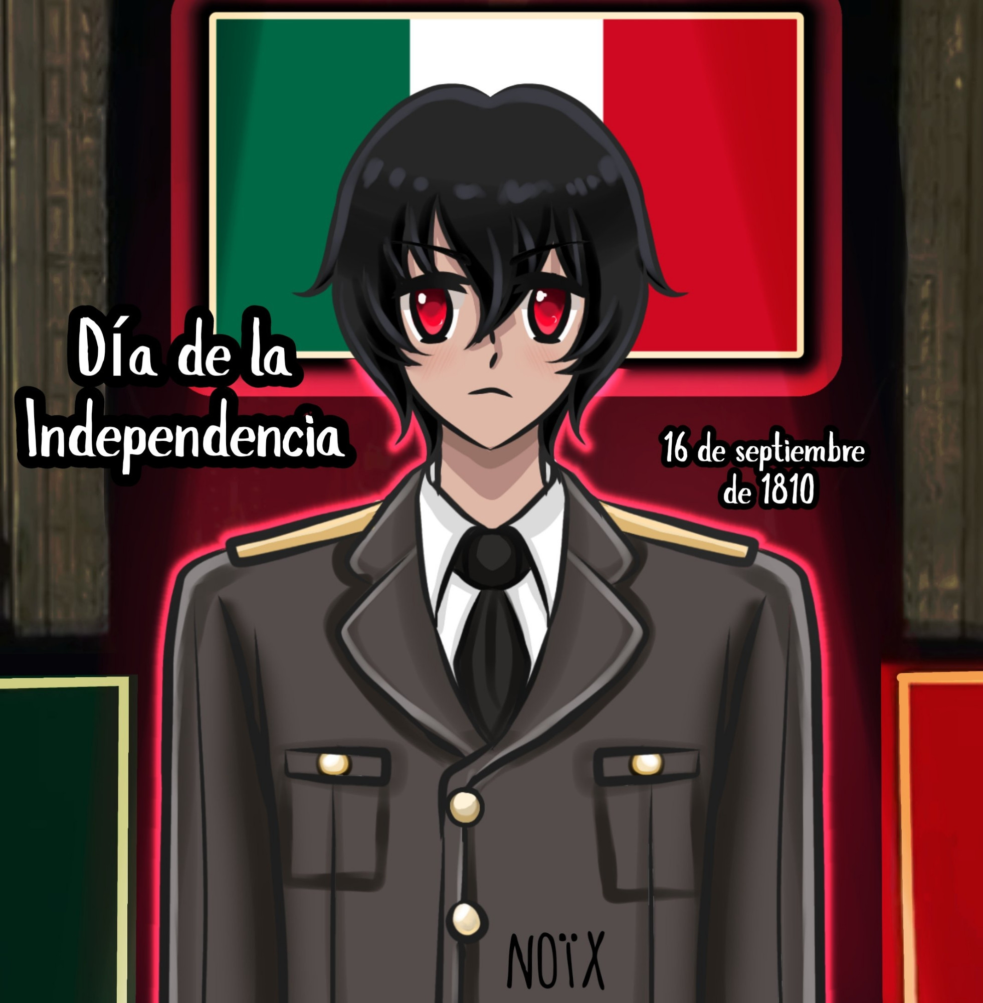 El 16 de septiembre se conmemora la Independencia de México. Fue el día en que la lucha comenzó. Era el año de 1810. La noche del "Grito de Dolores."

Para lograr la Independencia de México hubo dos movimientos diferentes.Un movimiento social y político, encabezado por personajes como Miguel Hidalgo y José María Morelos que inició en 1810, este movimiento tenía una fuerte presencia popular de trabajadores, jornaleros, mineros y pueblos indígenas. Fue una rebelión muy v¡olenta que, además de la independencia, buscaba reinvindicar otras demandas populares. 

Hubo otro movimiento que once años después consumó la Independencia, en 1821. Si bien también buscaba lograr la autonomía de la Nueva España frente a España, este pretendía ser más organizado y tener la menor participación popular posible, además estaba formado principalmente por las milicias. 

....

Aquí les dejo un dibujo de mi OC de 🇲🇽 versión Hetalia, si tiene esa expresión de enojo es por lo que sucede en el país, la inseguridad ha hecho que en muchas partes del país no puedan festejar, que triste es que no todos podamos celebrar ni estar seguros ... Cruel realidad que vive el país.

#mexico #axispowerhetalia #jose_oc #independenciademexico #draw #mexicoanime #originalcharacteranime #mexicoOC #mexicohetalia #originalcharacter_art #independiente #dibujo #originalcharacter #historia #independenceday #hetalia #anime #hetaliaoc #hetaliamexicooc #メキシコ #ヘタリア