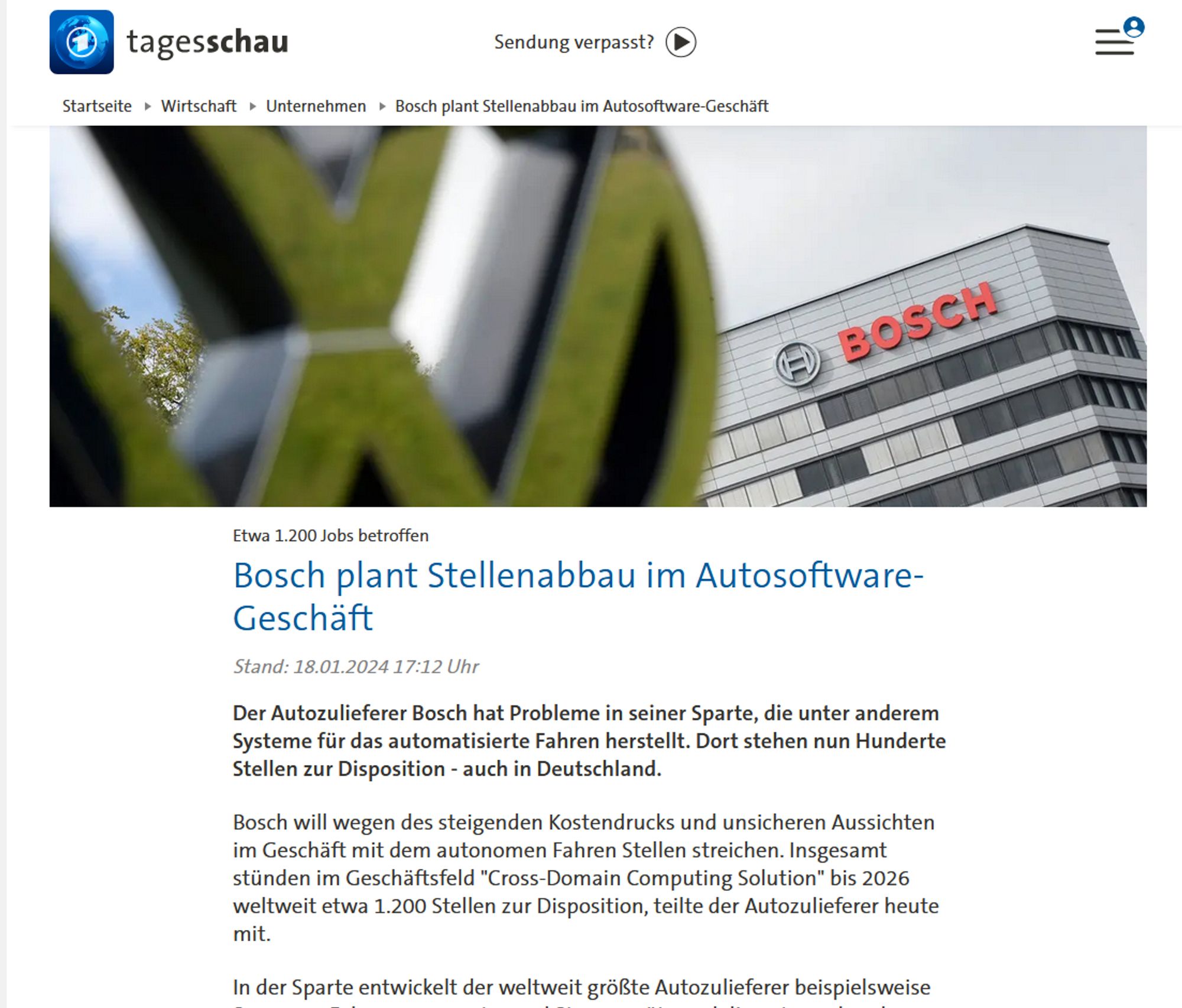 Bosch plant Stellenabbau