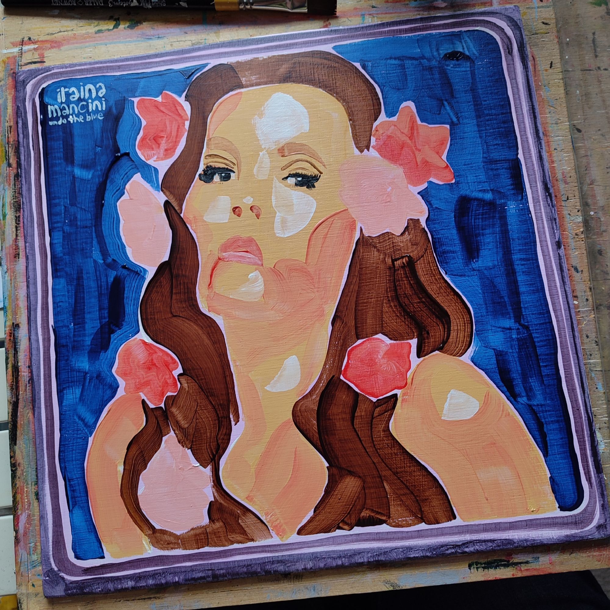 A painted version of Iraina Mancini's Undo The Blue album.