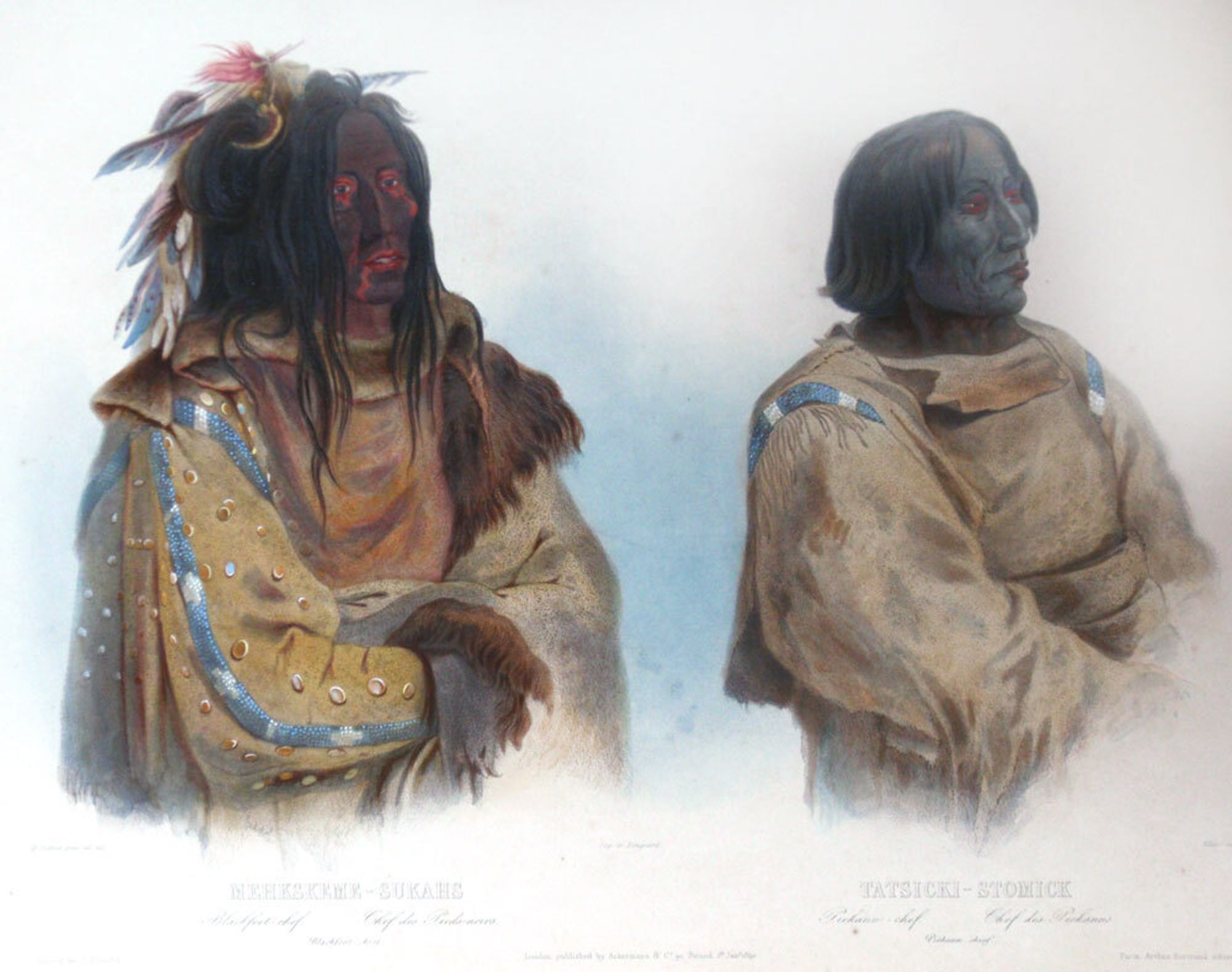 Mehkskeme-Sukahs, Blackfoot Chief and Tatsicki-Stomick, Piekann Chief, plate 45 from Volume1 of 'Travels in the Interior of North America'