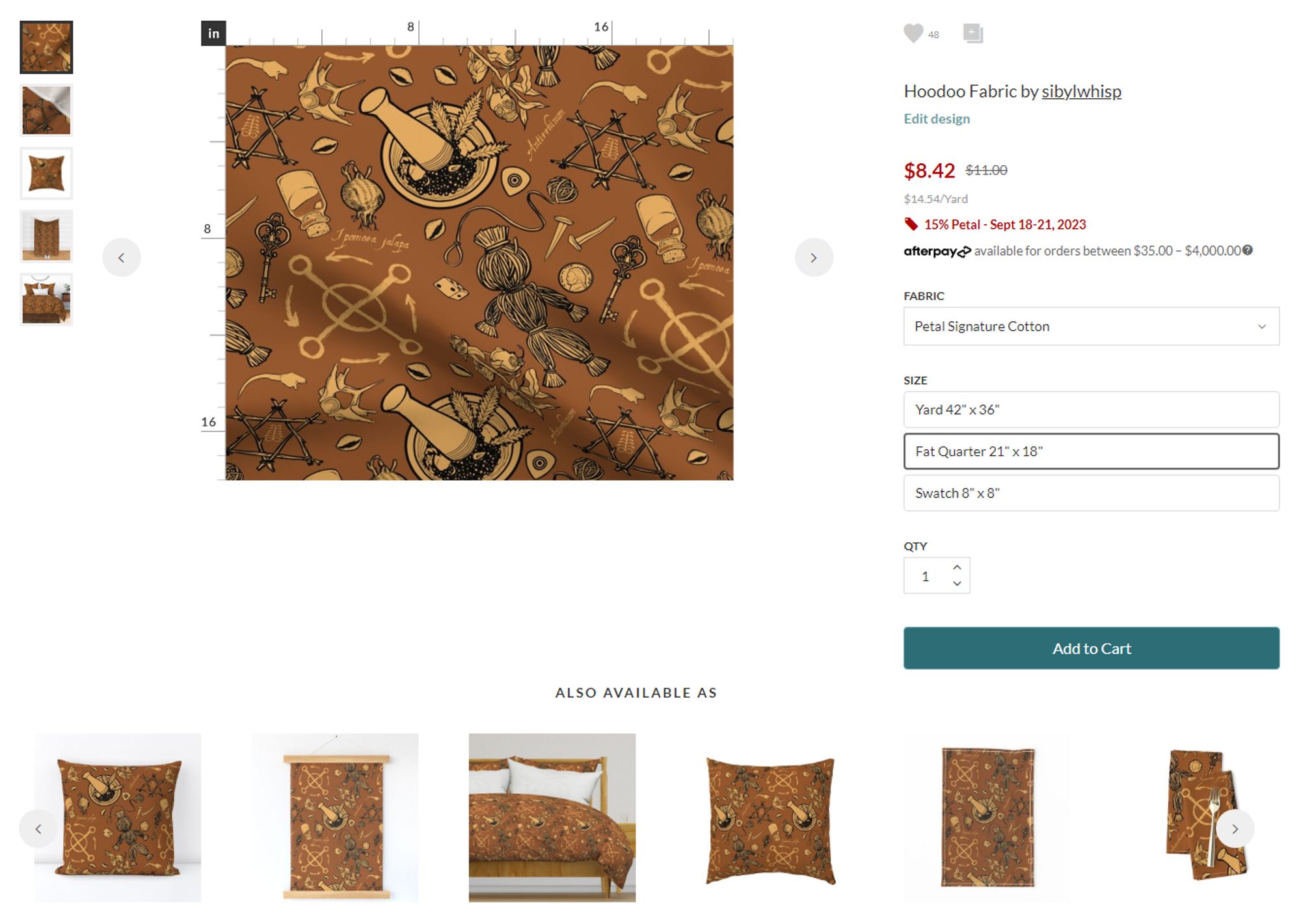 A screenshot of the pattern up for sale on numerous products on Spoonflower.com