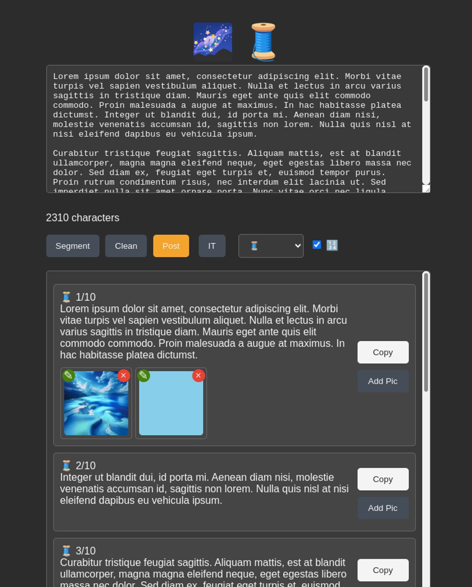 The screen of Thread Cutter showing 2 pictures attached to the first post