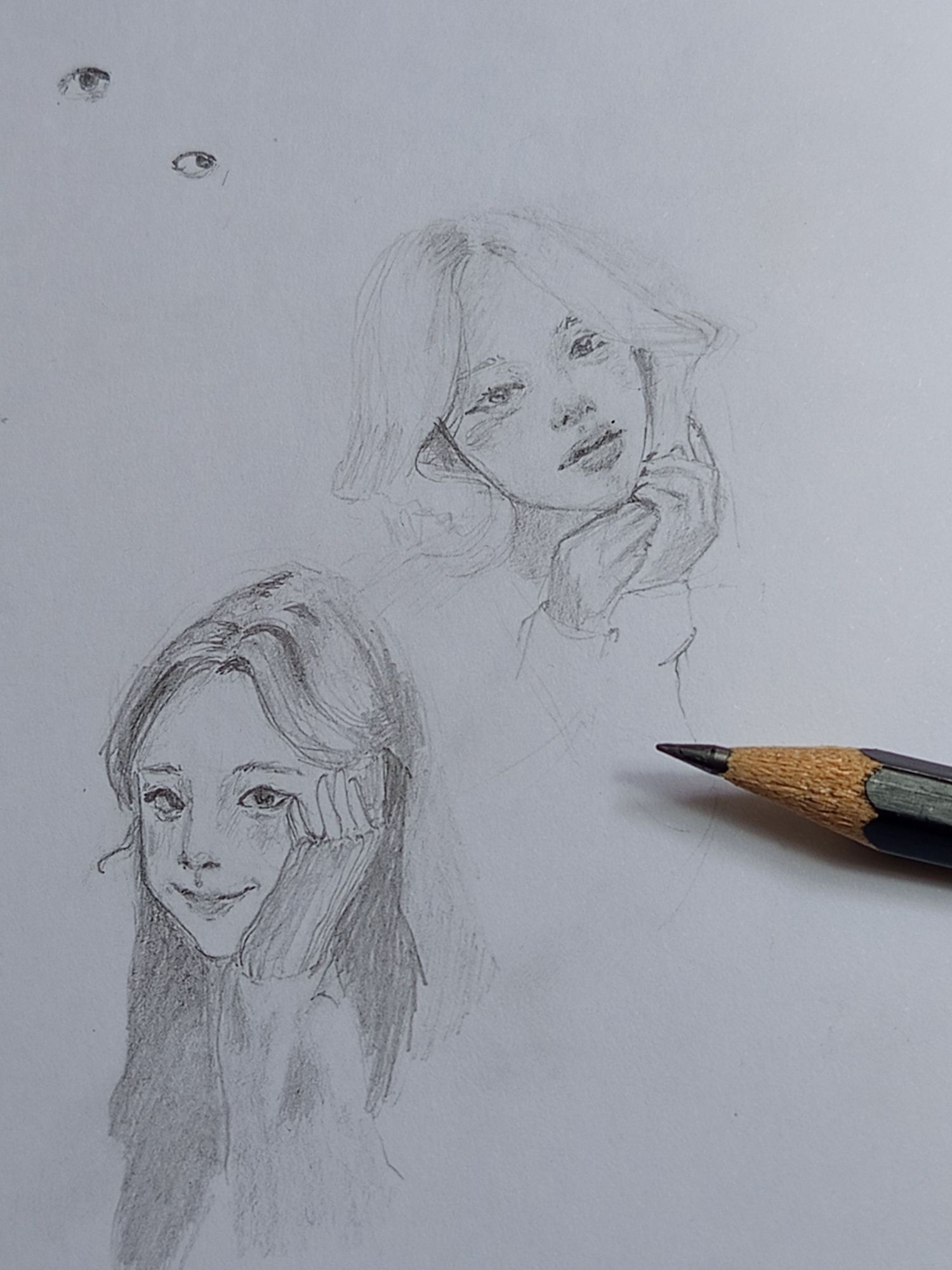 portrait drawing of two korean girls