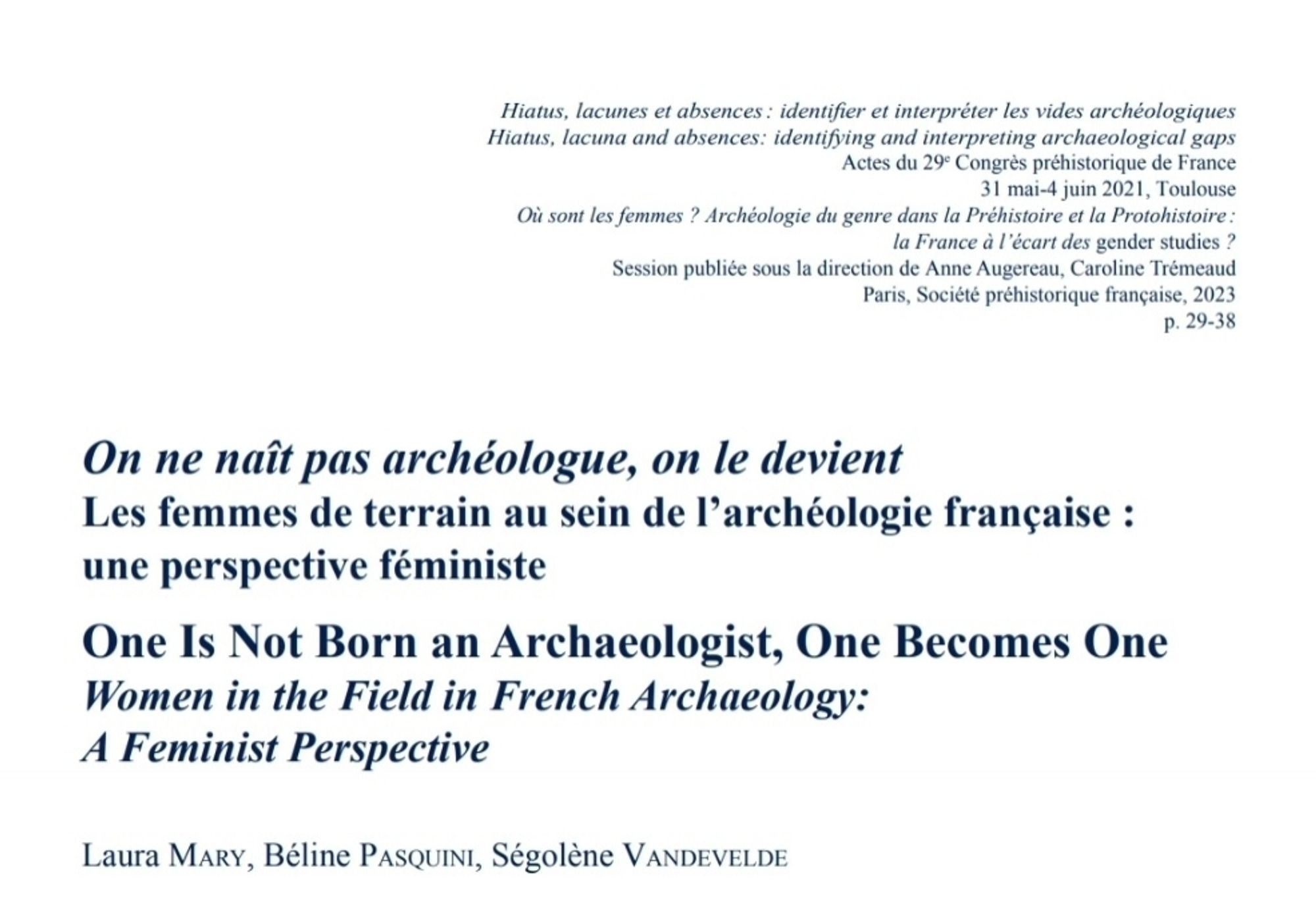 Référence de l'article "On ne naît pas archéologue, on le devient" (disponible en cliquant sur le lien)