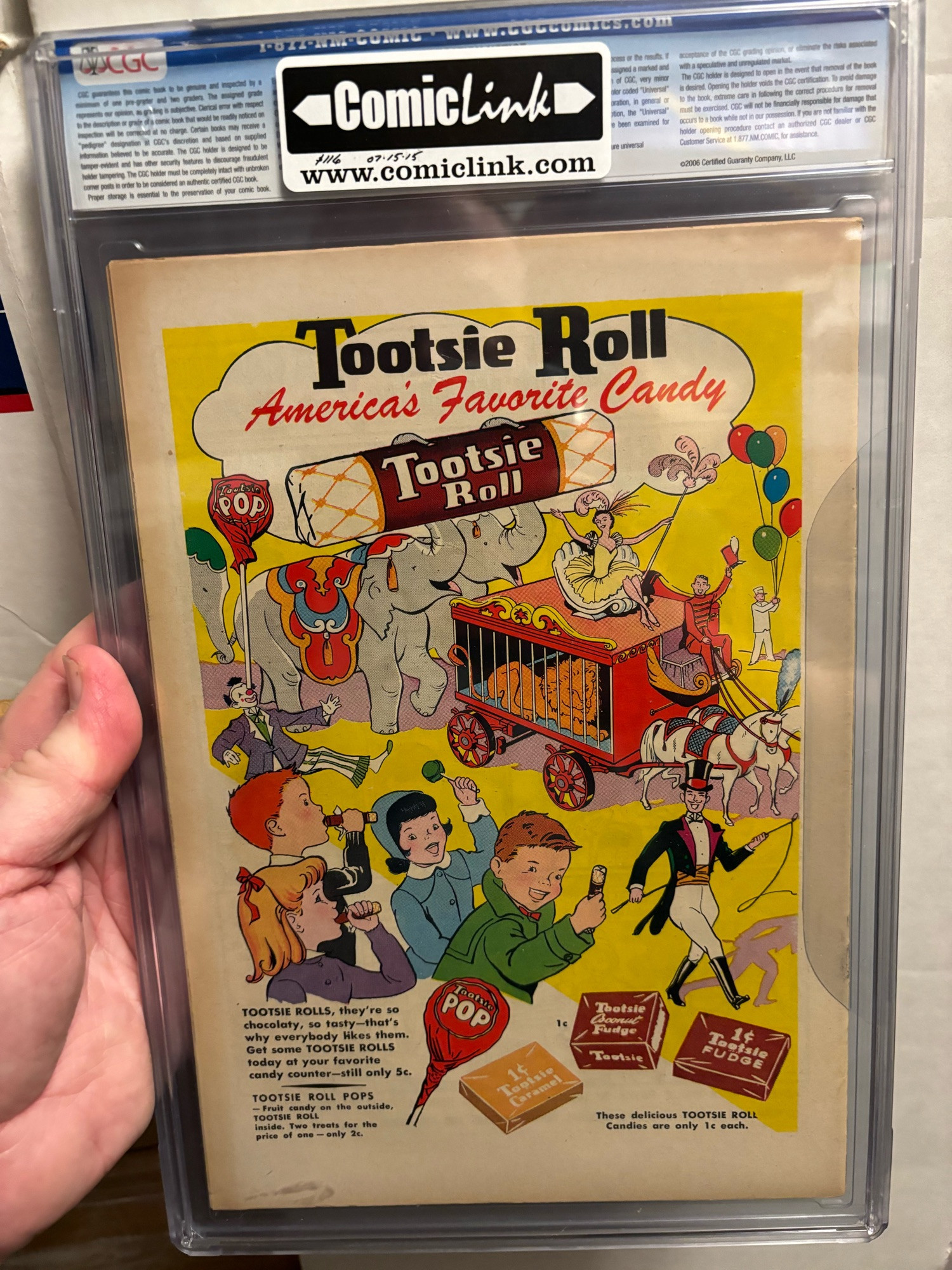 Back cover ad featuring Tootsie Roll.