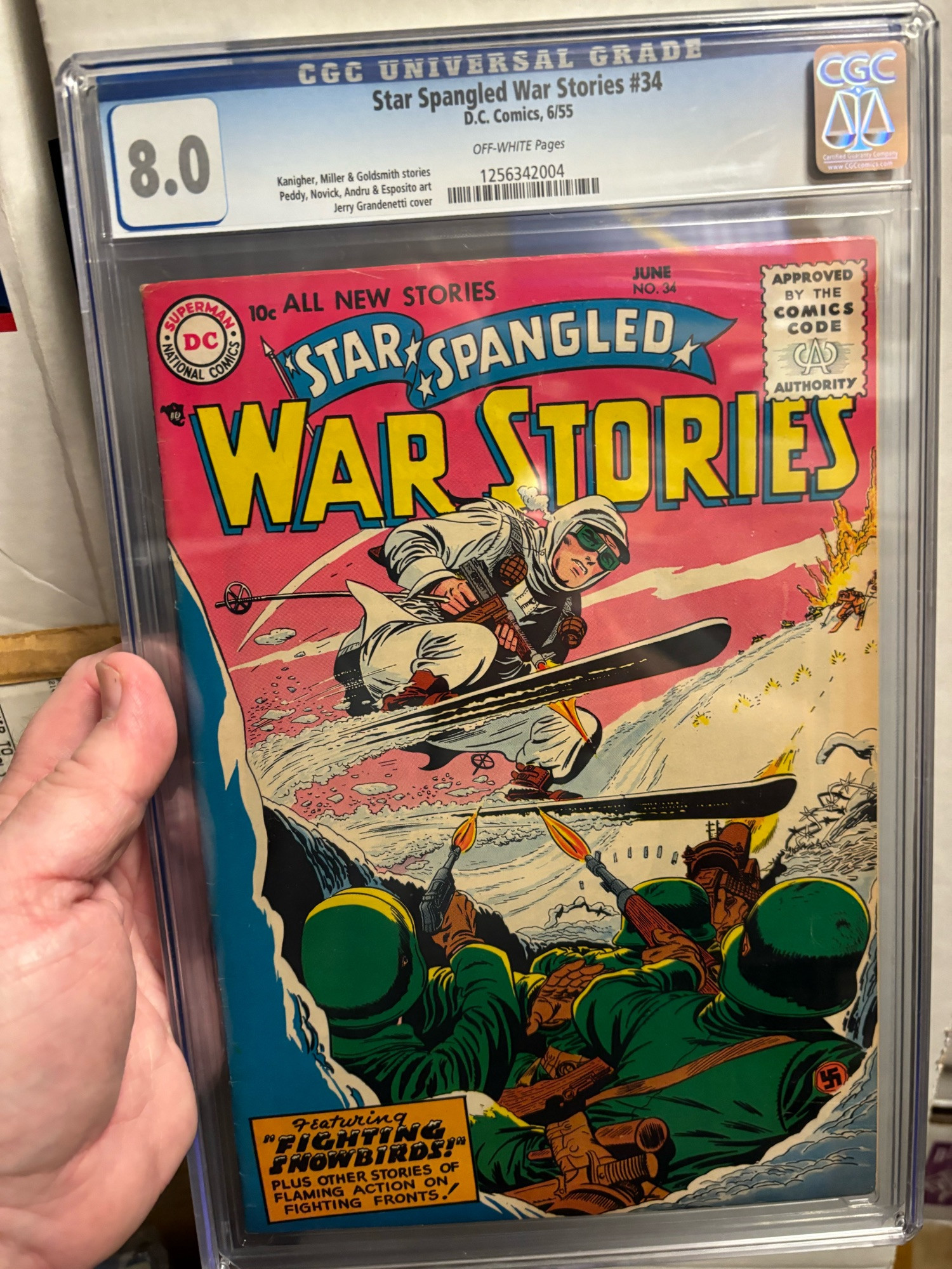 Star Spangled War Stories comic featuring an American soldier snow skiing over a Nazi machine gun nest.