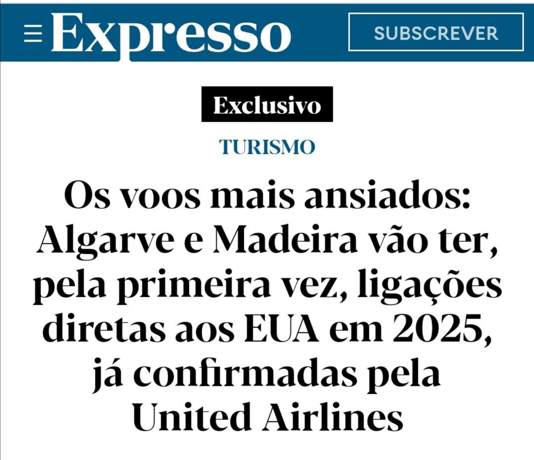 O Expresso diz que o Algarve e a Madeira vão ter pela primeira vez ligações aos EUA com a United.