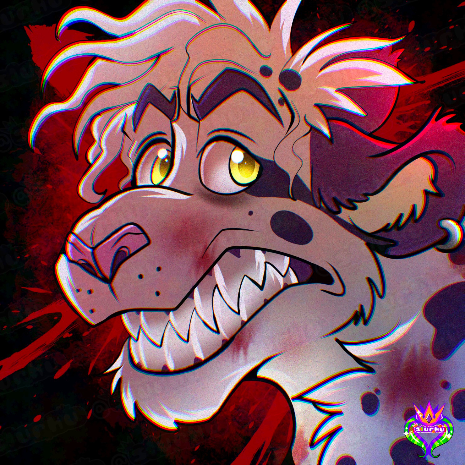 A Halloween Icon commission art piece from Slurku Illustrations. In the bottom right corner is a watermark/icon of the artist. The piece shows Leivy with a crazed look in his bright amber eyes, and his hair looks matted and disheveled. He's looking at the viewer with a rather deranged/hateful look with a hint of fear, showing off his teeth as a form of defense against a possible attacker. Upon closer inspection of his face, there's a few splotches of blood. 

Did Leivy attack someone? Or was he an intended victim? There are so many unanswered questions, but Leivy doesn't seem to be in the mood for talking. Right now, Leivy's current thought is to survive and escape.