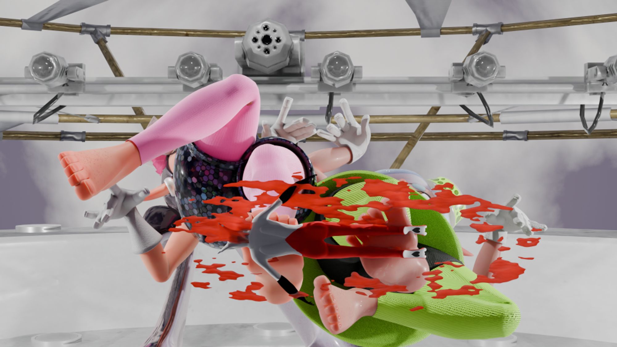 Callie and Marie crushing an anthro Latis underfoot