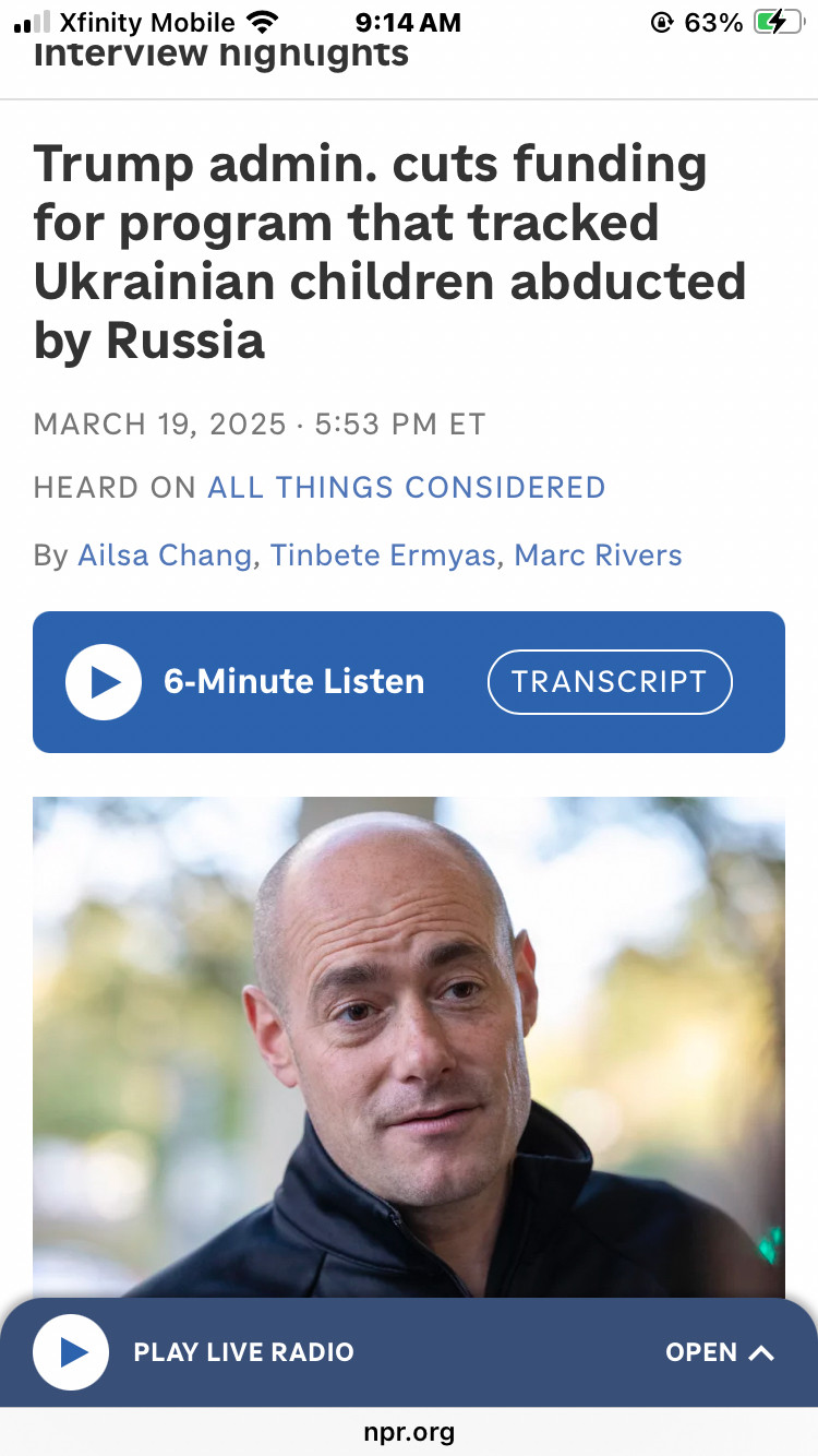 NPR headline  about US allowing  child trafficking in Russia to go unchecked 