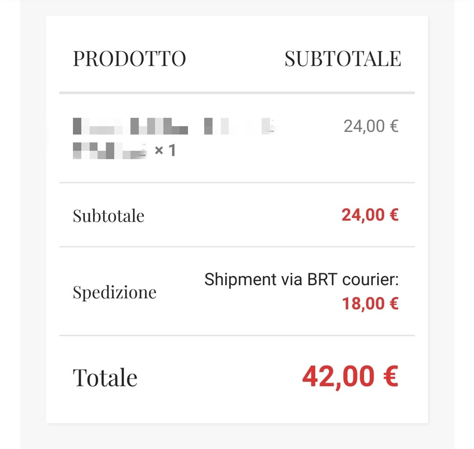 Captura de pantalla del desglose de un carrito de la compra donde se muestra como el importe total de un pedido pasa de 24 a 42 euros al aplicar los gastos de envío.