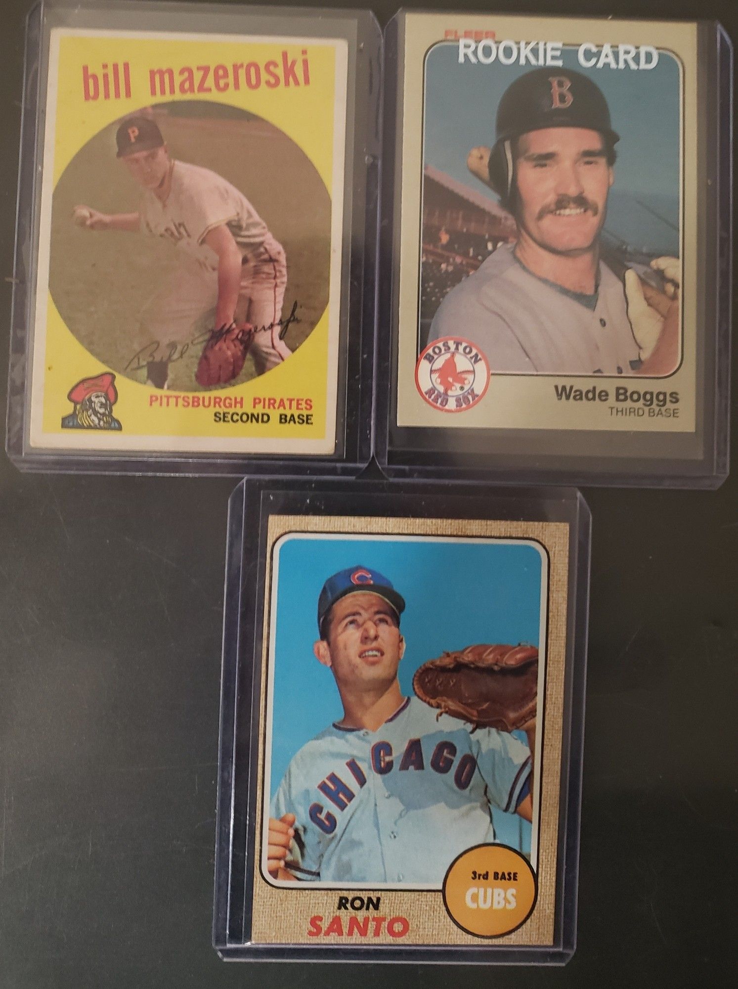 1983 Fleer Wade Boggs, 1969 Topps Ron Santo and 1959 Topps Bill Mazeroski cards