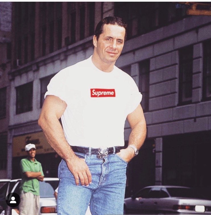 Bret Hart wearing a Supreme t-shirt.