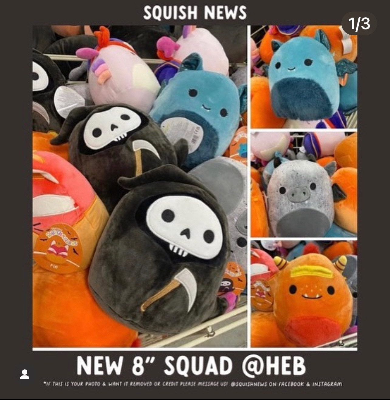 A Squish News announcement regarding the Halloween line at HEB.