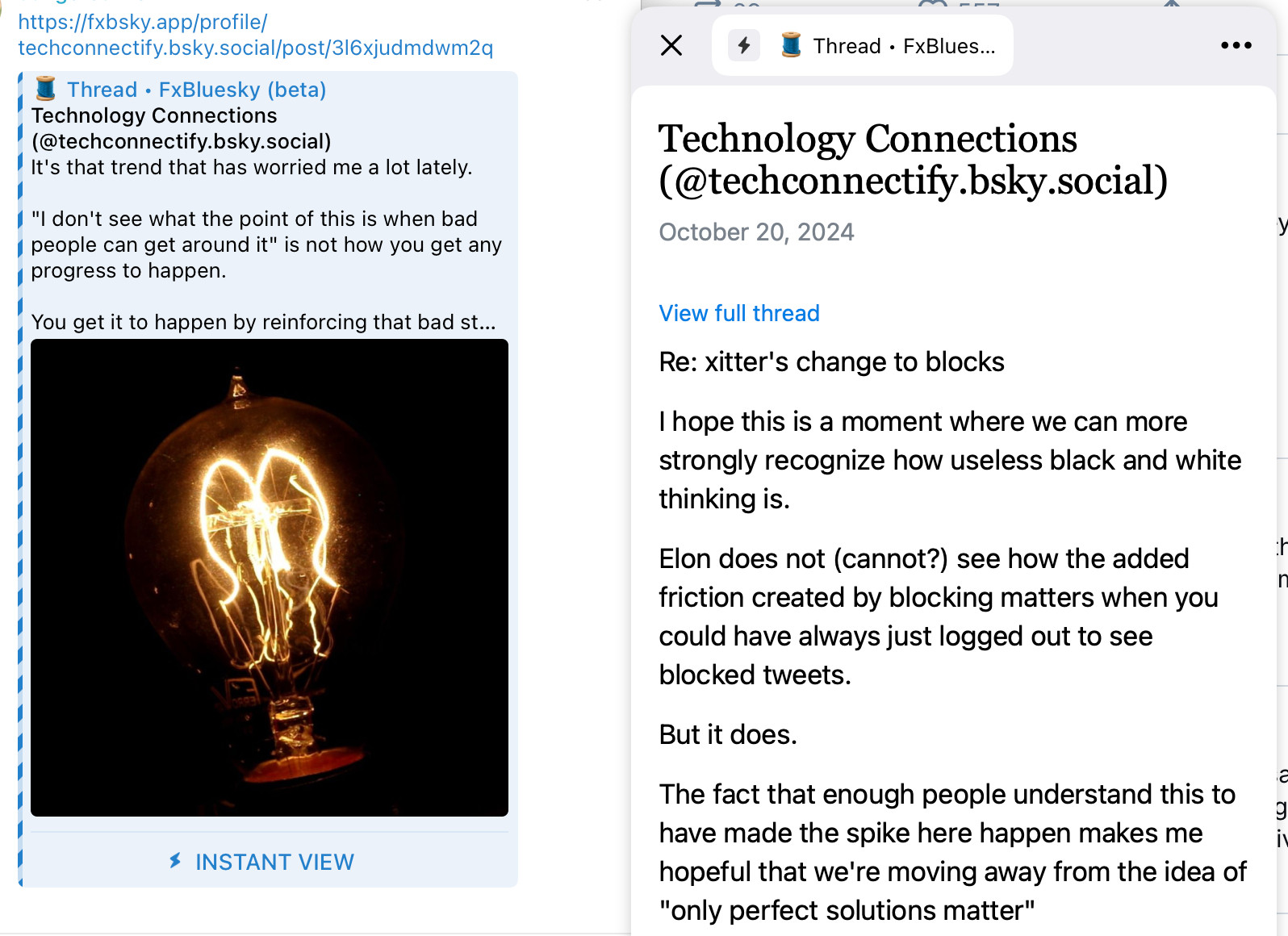 A thread by @techconnectify.bsky.social regarding blocking functionality on X-Twitter