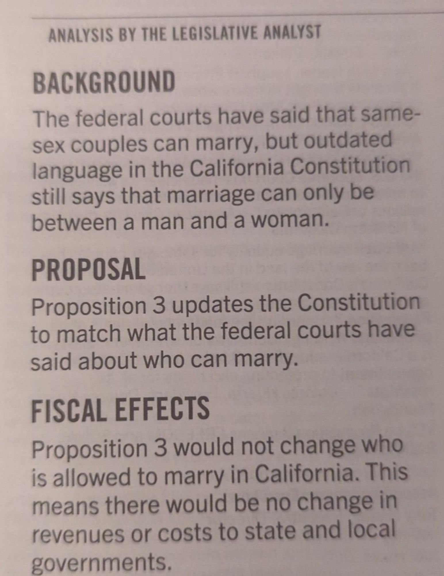 Legislative analysis of Proposition 3