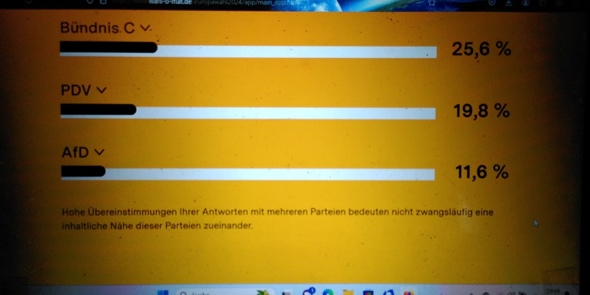 Screenshot aus dem Wahl-O-Mat