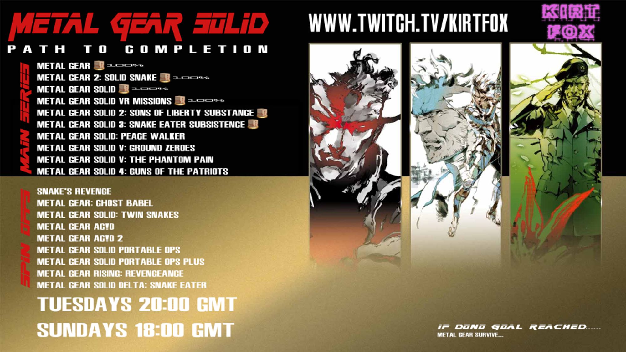 Play order of the Metal Gear Solid series for Kirt Fox. Currently showing playing through Metal Gear Solid Peave Walker.